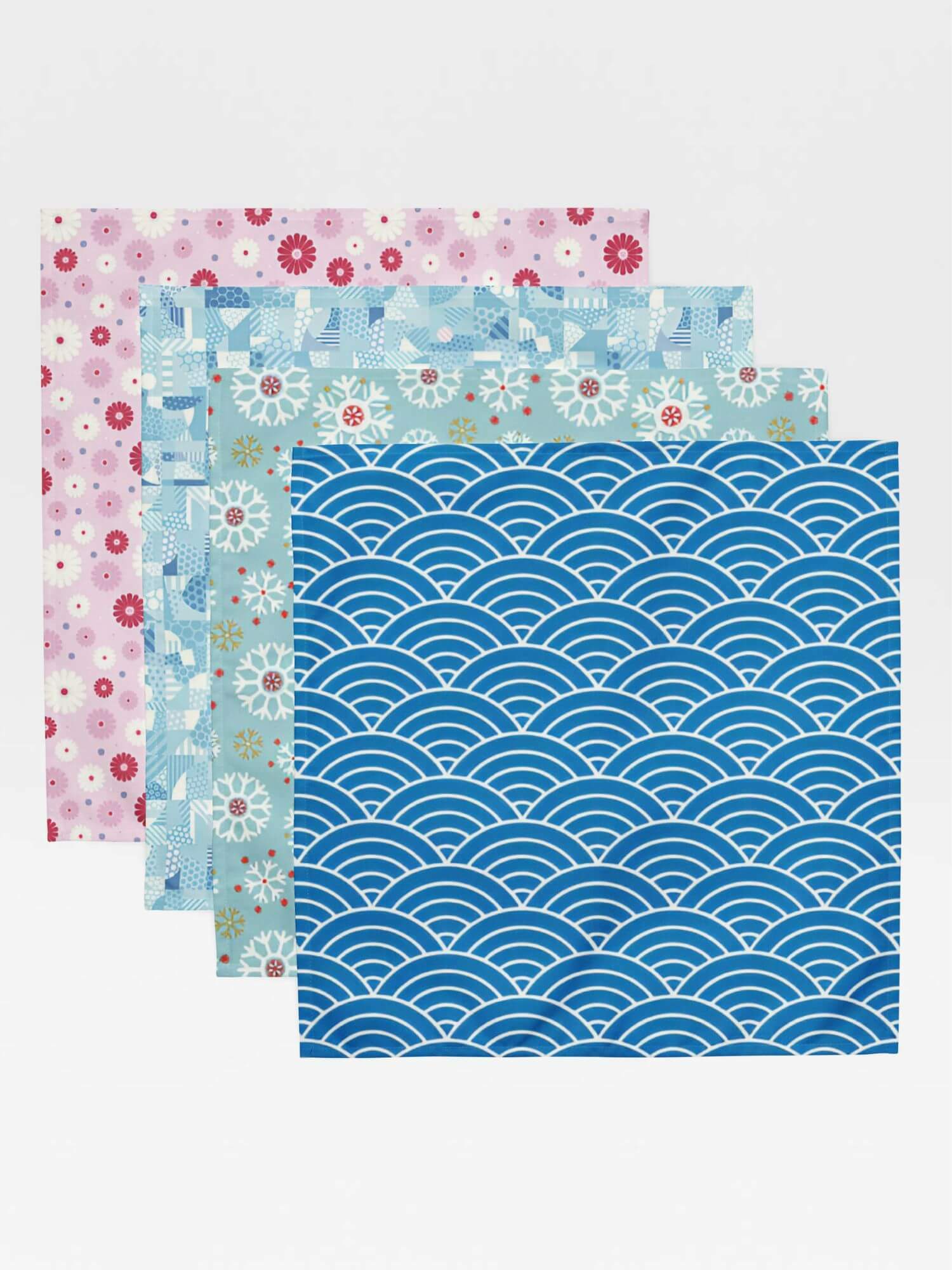 Cloth Napkin 4-Piece Set  4pc Napkins Handkerchief Square Tea Towels Hand Sushi Home Lunch Serviette Japanese Souvenir Gift Wrapping Gifting Wrap Japan Traditional Cloth Deign DIY Craft Bento Bag Crafts Wrapper Souvenirs tableware linens Designs Light blue green pink white snowflakes rice paddy field floral flowers Christmas Japanese wave patterns