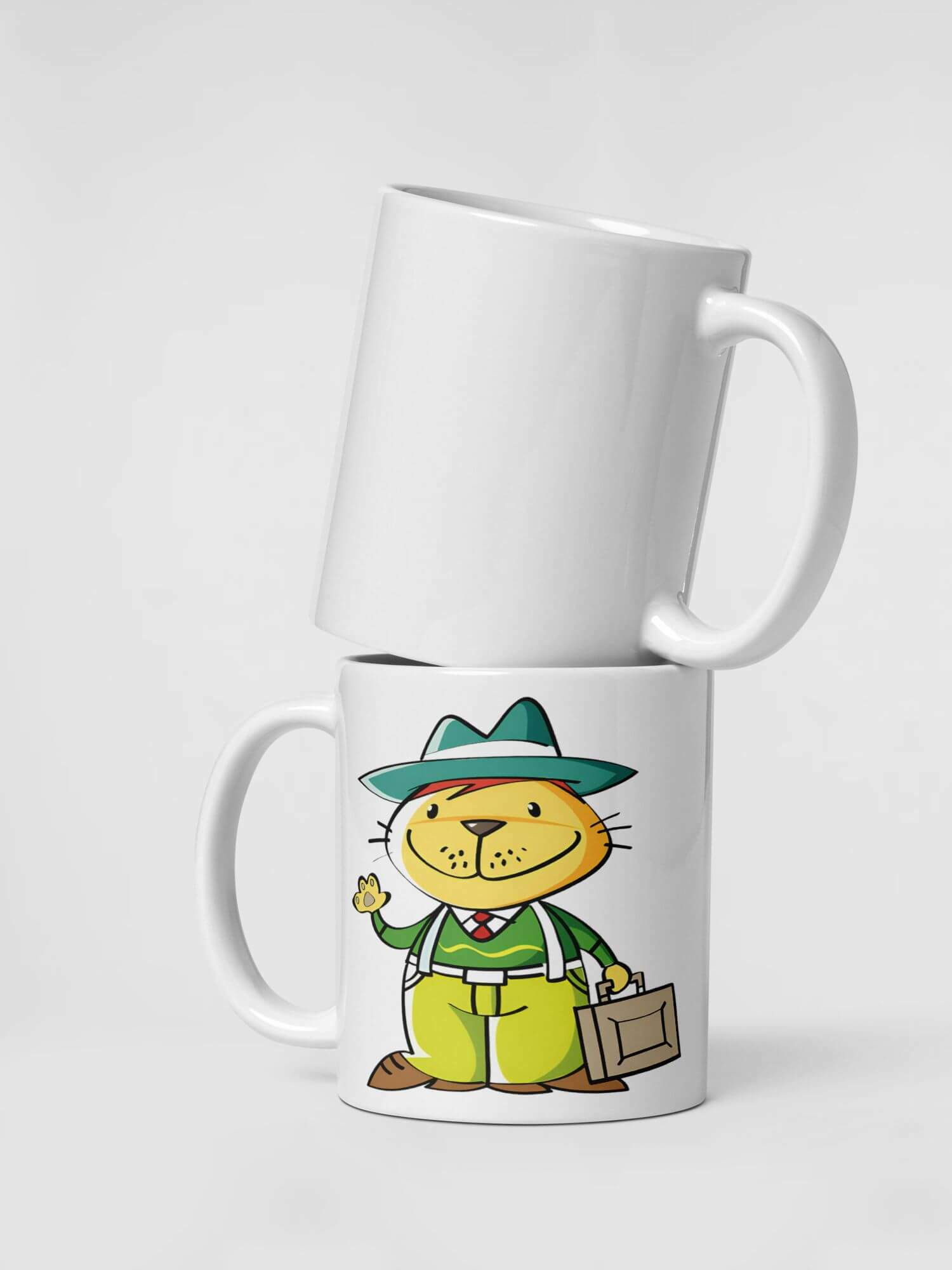 Glossy The Office Cat Mug       Cartoon animal character drinks cup coffee, tea, juice, milk drinking cups miteigi branded product item tumblers ceramics in white with green lime multicolor pattern Ceramic Anime Gifts Gangsters Gangstas 1920s 1930s Chicago mob cats mugs