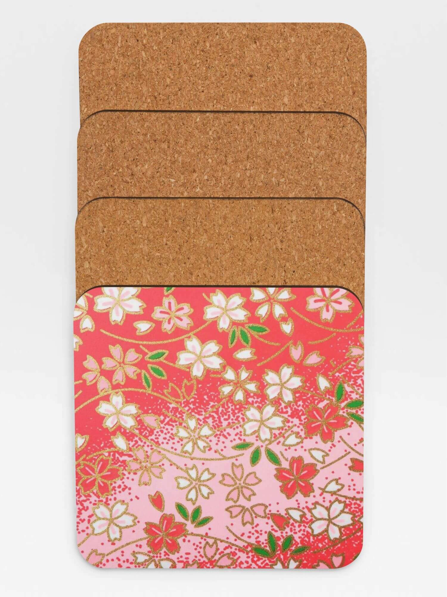 Cork-Back Japanese Floral Coaster  Japanese designed by miteigi drinks coasters in red with multicolor flowers pattern