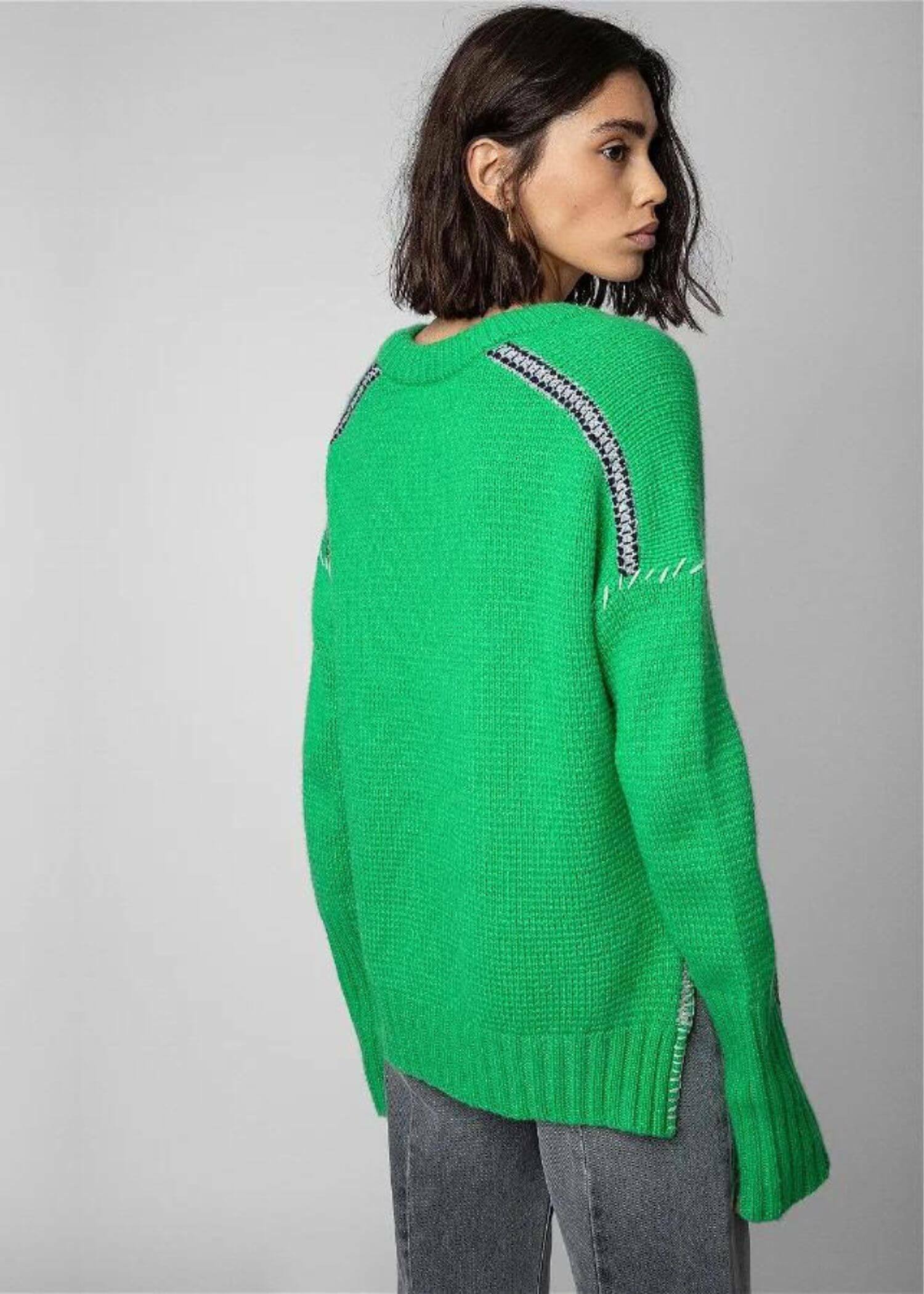 Cashmere Sweater green Women's 100% Hand-woven ribbed striped Scoopneck round O Collar Casual Knit Pullover Long-sleeves Pullovers Sweaters for woman Fall Autumn Winter Spring womens fashion season