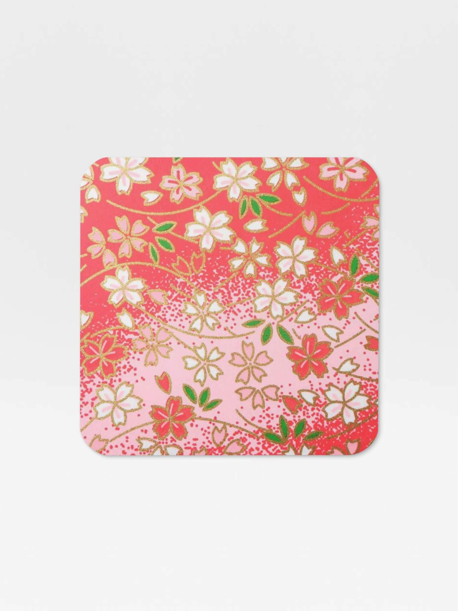 Cork-Back Japanese Floral Coaster  Japanese designed by miteigi drinks coasters in red with multicolor flowers pattern