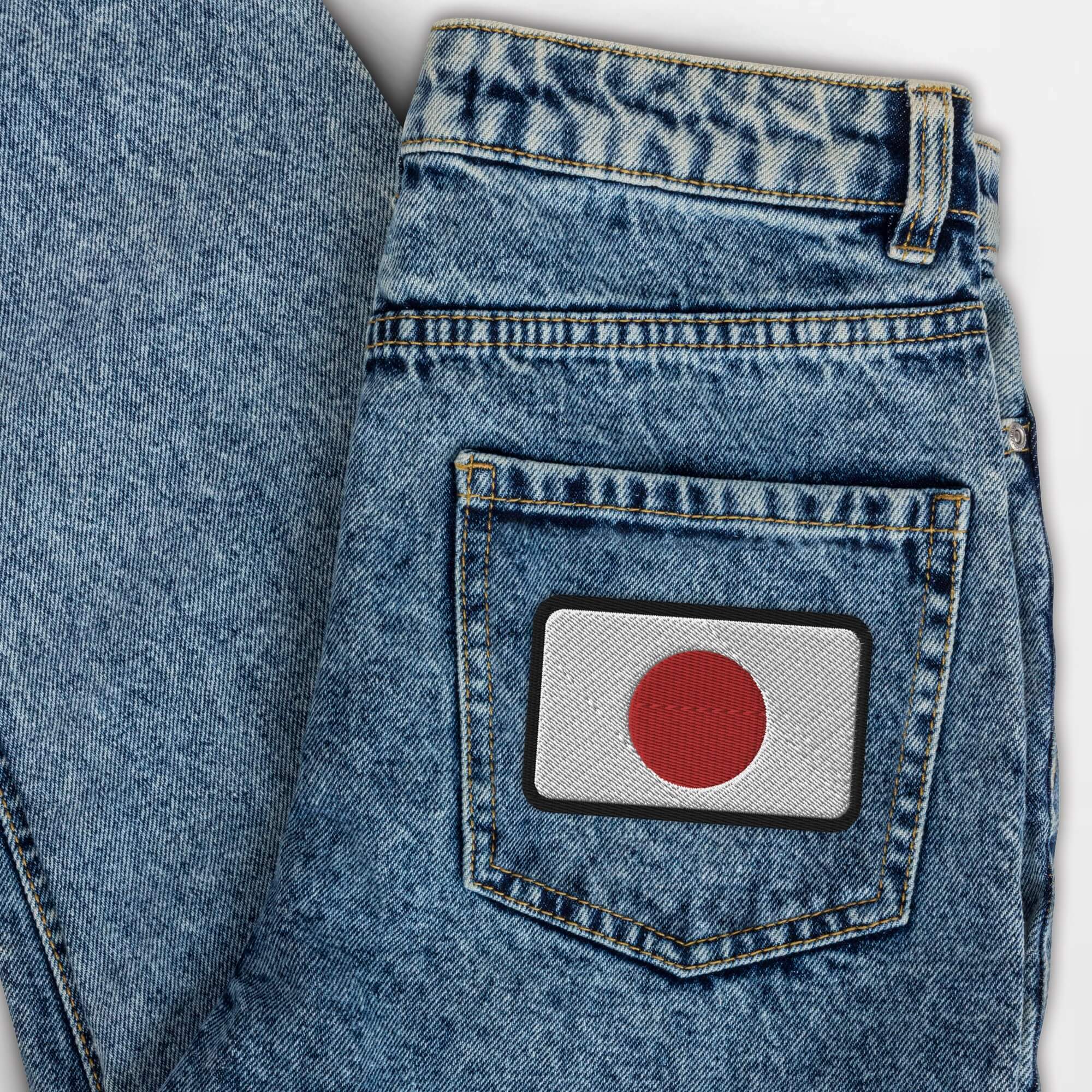 Japan Flag Embroidered Patch Japanese embroidery country flags cotton blend iron-on, sew-on, or safety pin patches in red white and black 