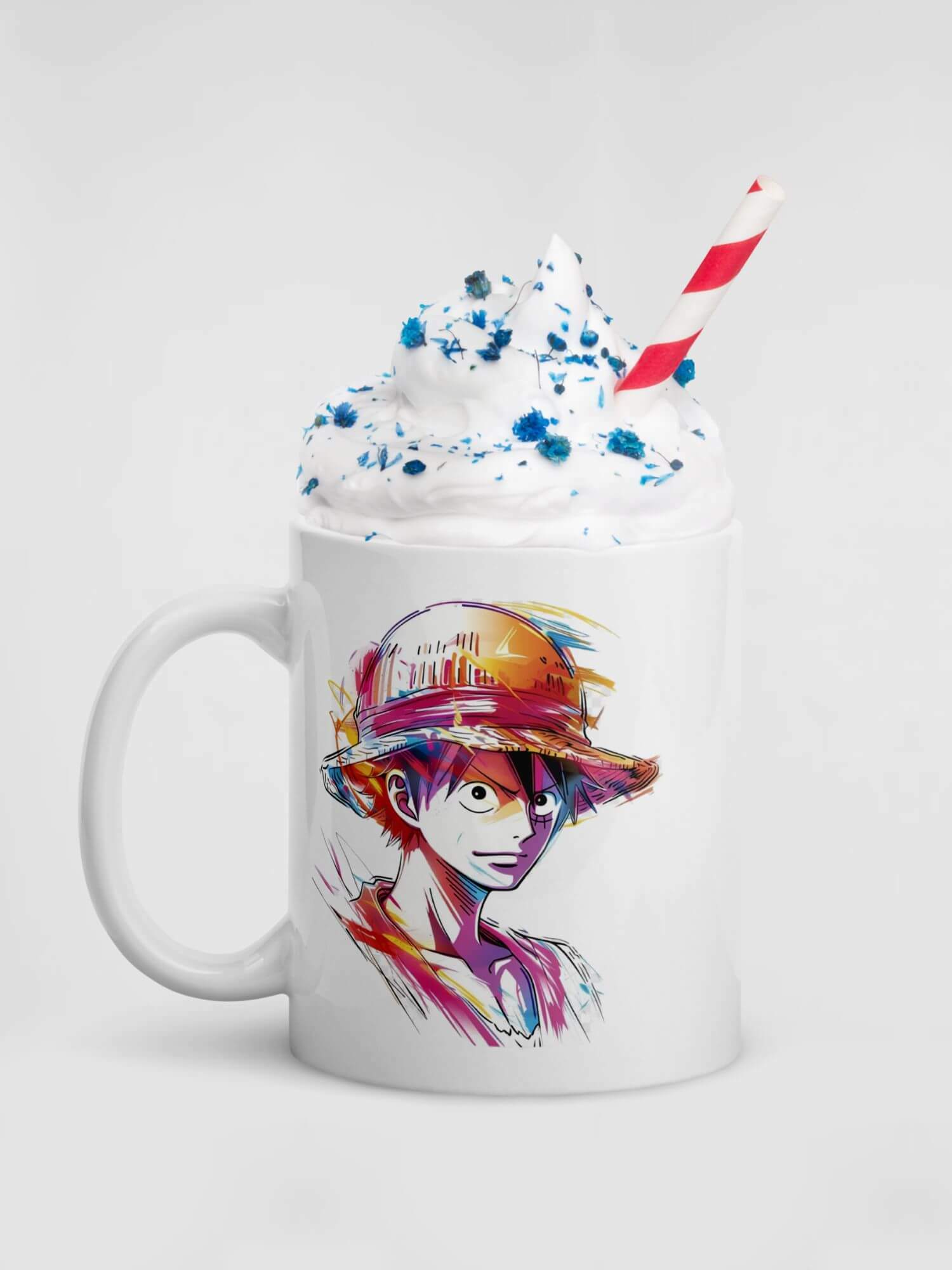 Glossy Luffy Mug      drinks cup coffee, tea, juice, milk drinking cups miteigi branded product item tumblers ceramics in white with multicolor pattern Ceramic Anime Gifts mugs