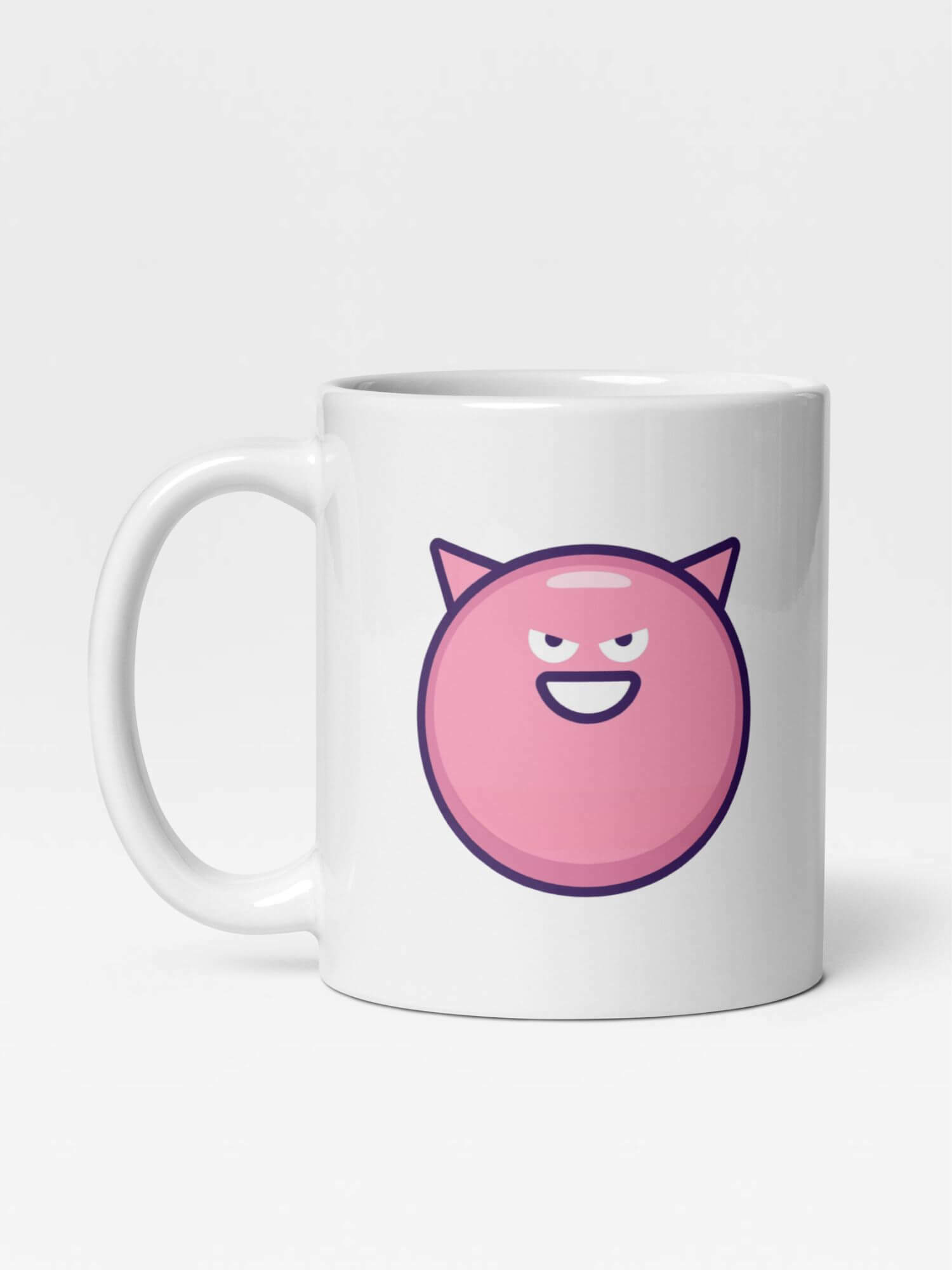 Glossy Smiley Devil Mug        Japanese drinks cup coffee, tea, juice, milk drinking cups miteigi branded product item tumblers ceramics in white with pink pattern Ceramic Anime Gifts mugs