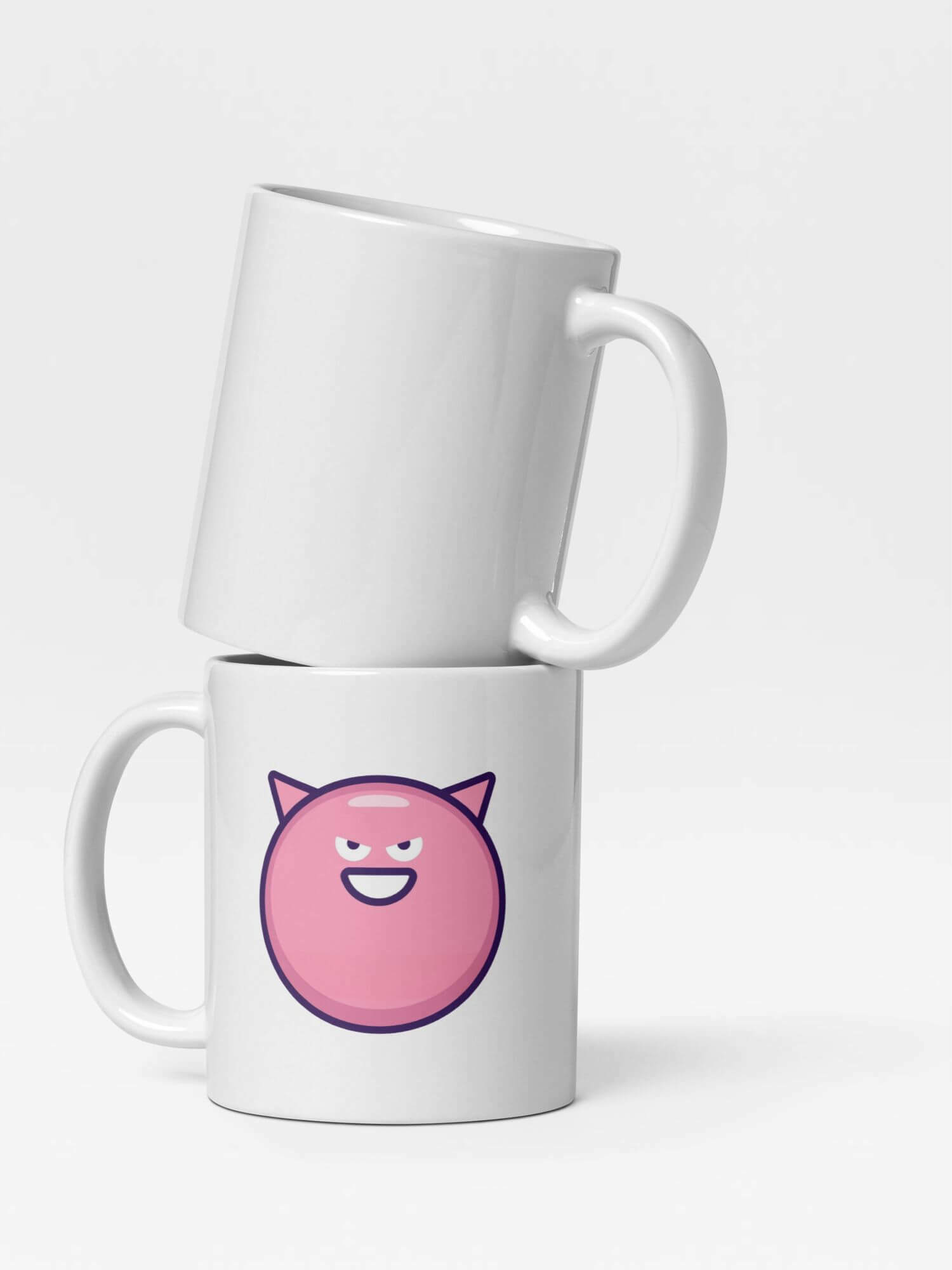 Glossy Smiley Devil Mug        Japanese drinks cup coffee, tea, juice, milk drinking cups miteigi branded product item tumblers ceramics in white with pink pattern Ceramic Anime Gifts mugs