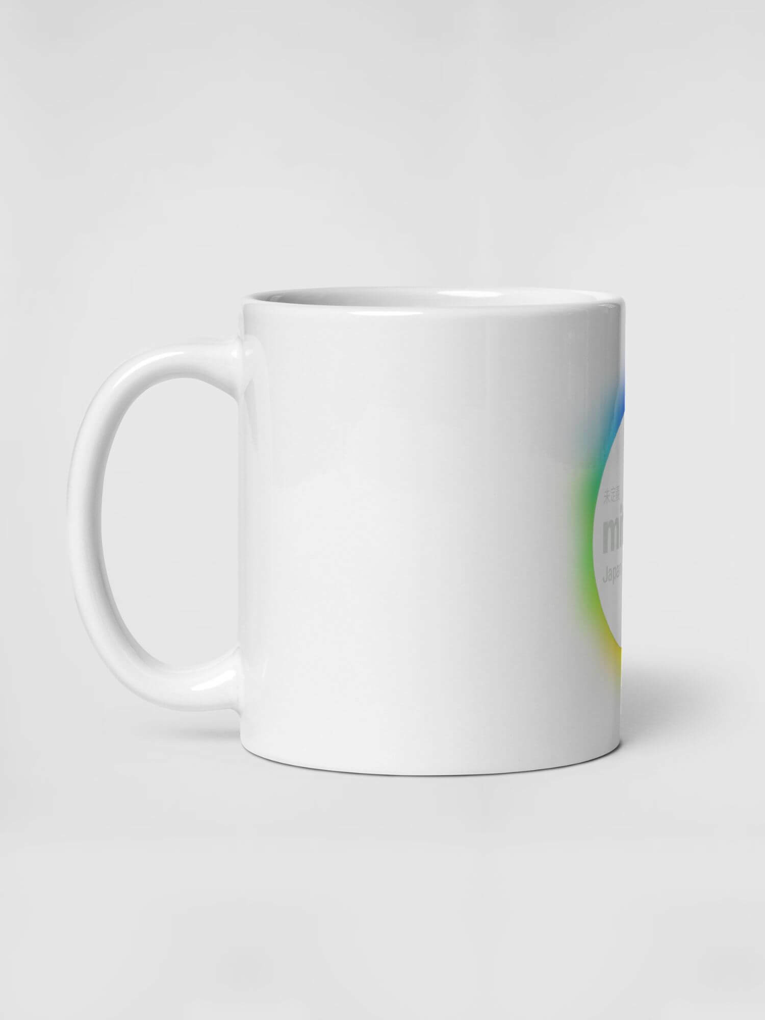 Rainbow Logo Mug    Drinks cup coffee, tea, juice, milk drinking cups miteigi-Logo branded product item tumblers ceramics in white with multicolor platinum pattern mugs 11oz 