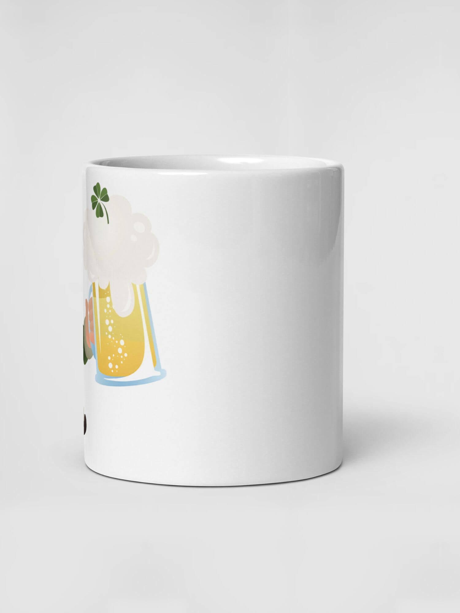 Glossy Irish Mug    Ireland green leprechaun with four leaf shamrock and pint of beer  drinks cup coffee, tea, juice, milk drinking cups miteigi branded product item tumblers ceramics in white with samurai multicolor pattern Ceramic Anime Gifts mugs