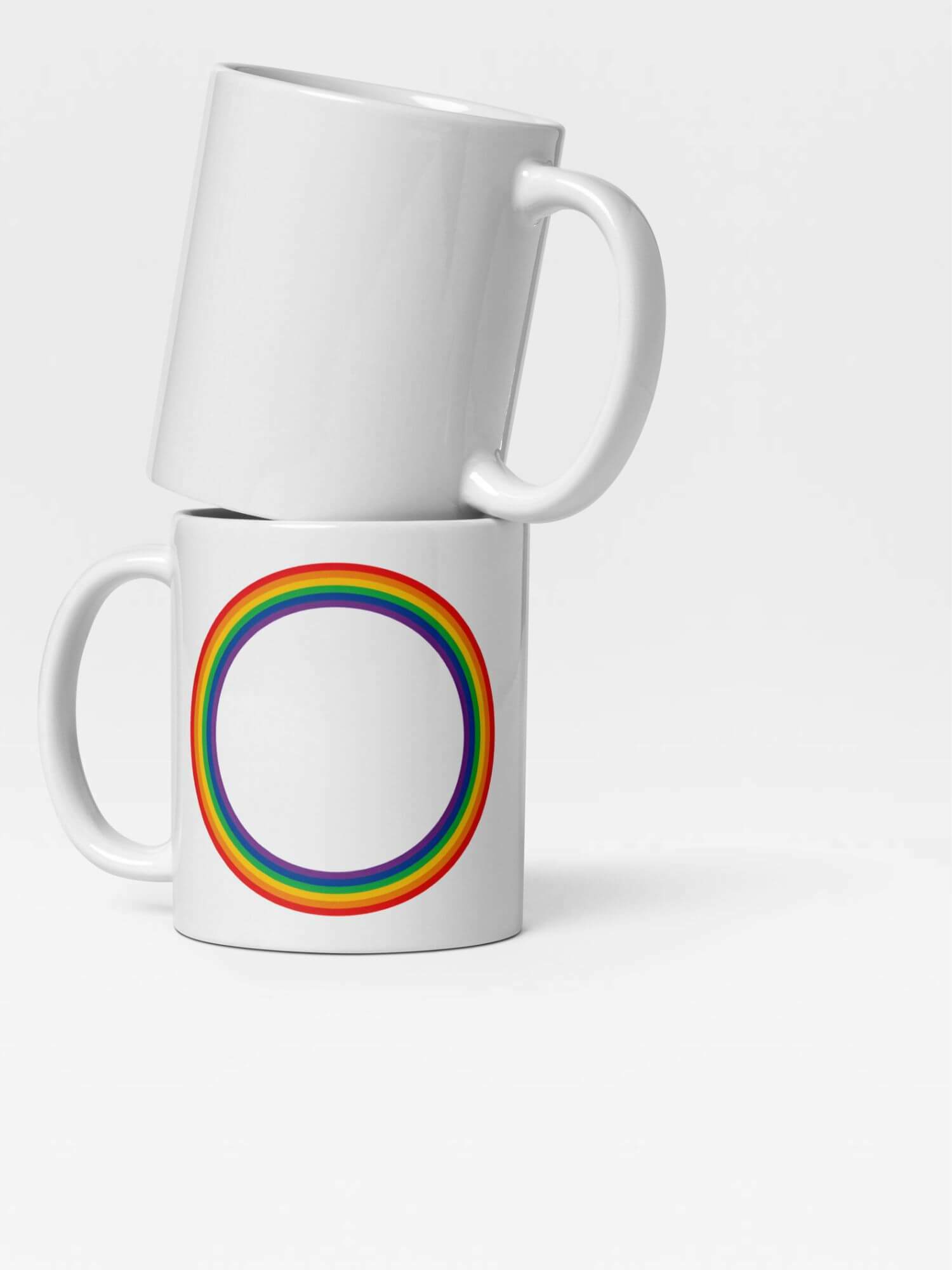 Glossy Circle Rainbow Mug       Cartoon pride character drinks cup coffee, tea, juice, milk drinking cups miteigi branded product item tumblers ceramics in white with multicolor pattern Ceramic Anime Gifts rainbows circles lgbtqia pride mugs