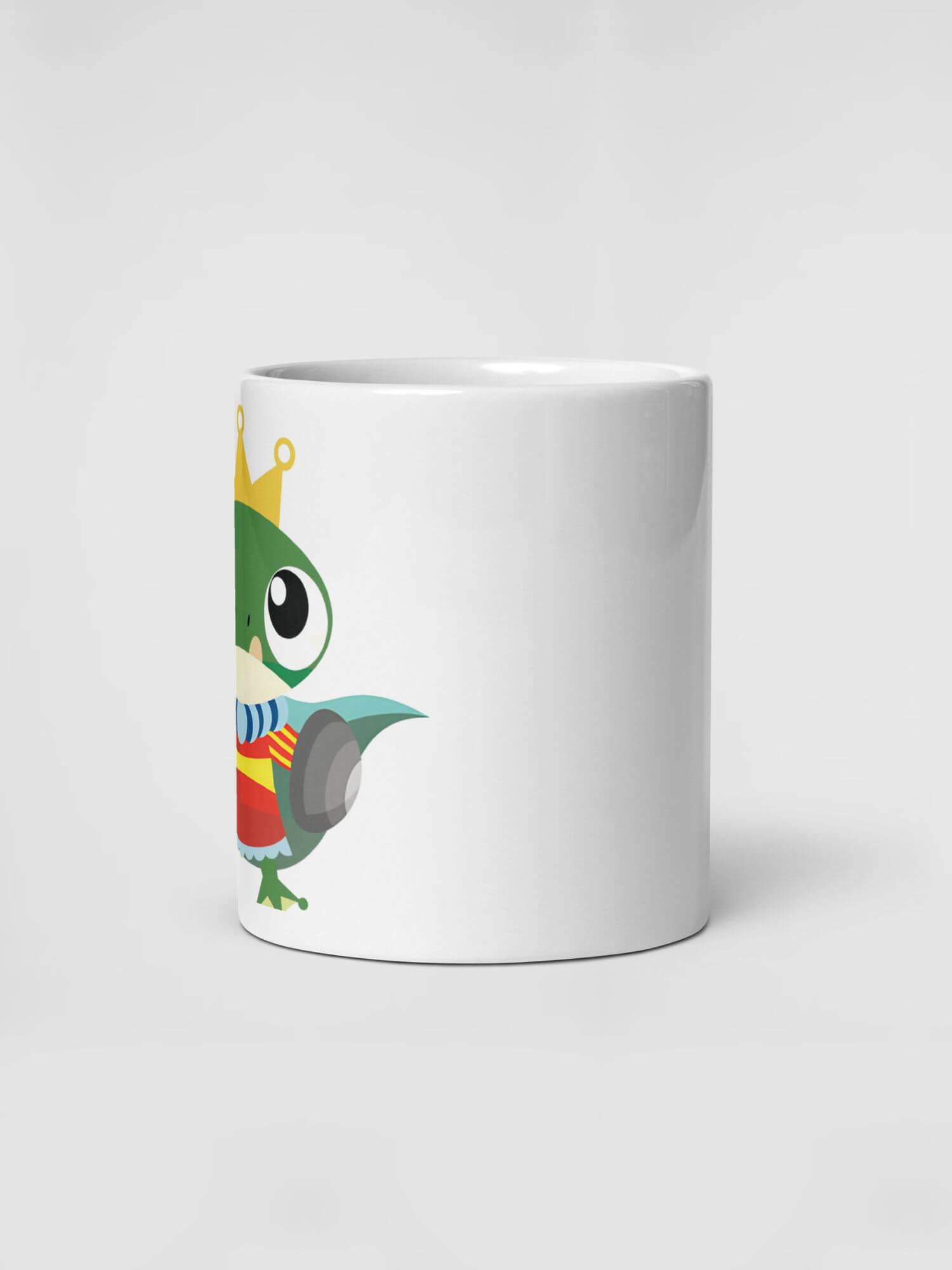 Glossy Majestic Frog Mug        Cartoon Frog animal explosions drinks cup coffee, tea, juice, milk drinking cups miteigi branded product item tumblers ceramics in white with multicolor green swashbuckling sword king knights pattern Ceramic Anime Gifts frogs mugs