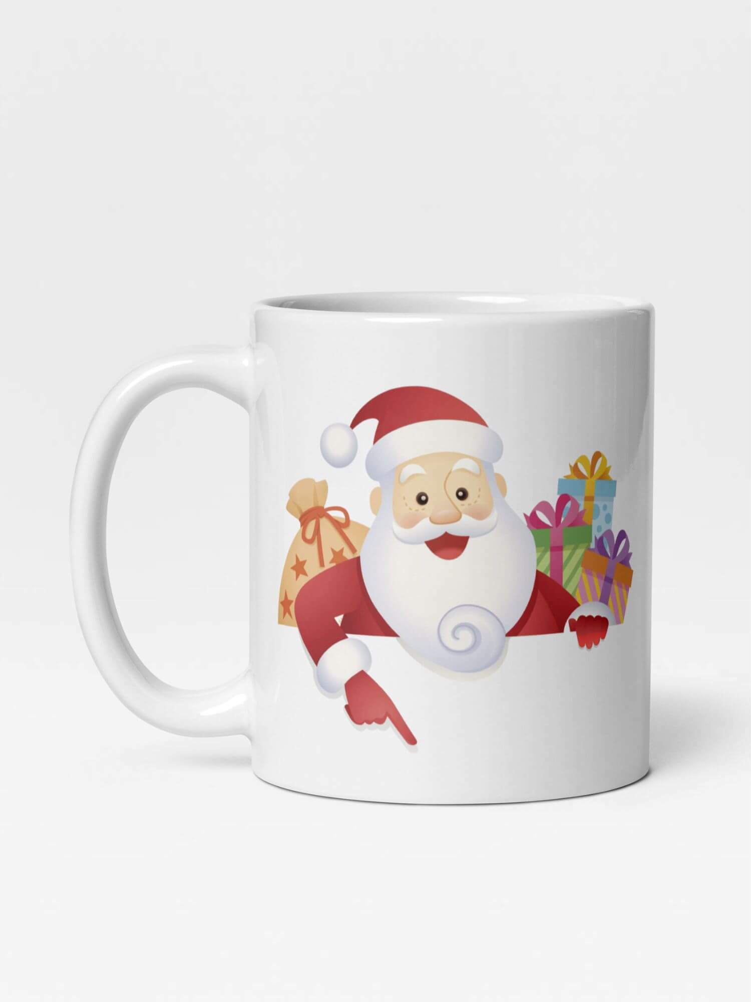 Glossy Santa Mug         Cartoon Santa Claus drinks cup coffee, tea, juice, milk drinking cups miteigi branded product item tumblers ceramics in white with multicolor pattern Ceramic Anime Gifts Father Christmas holiday season festive mugs