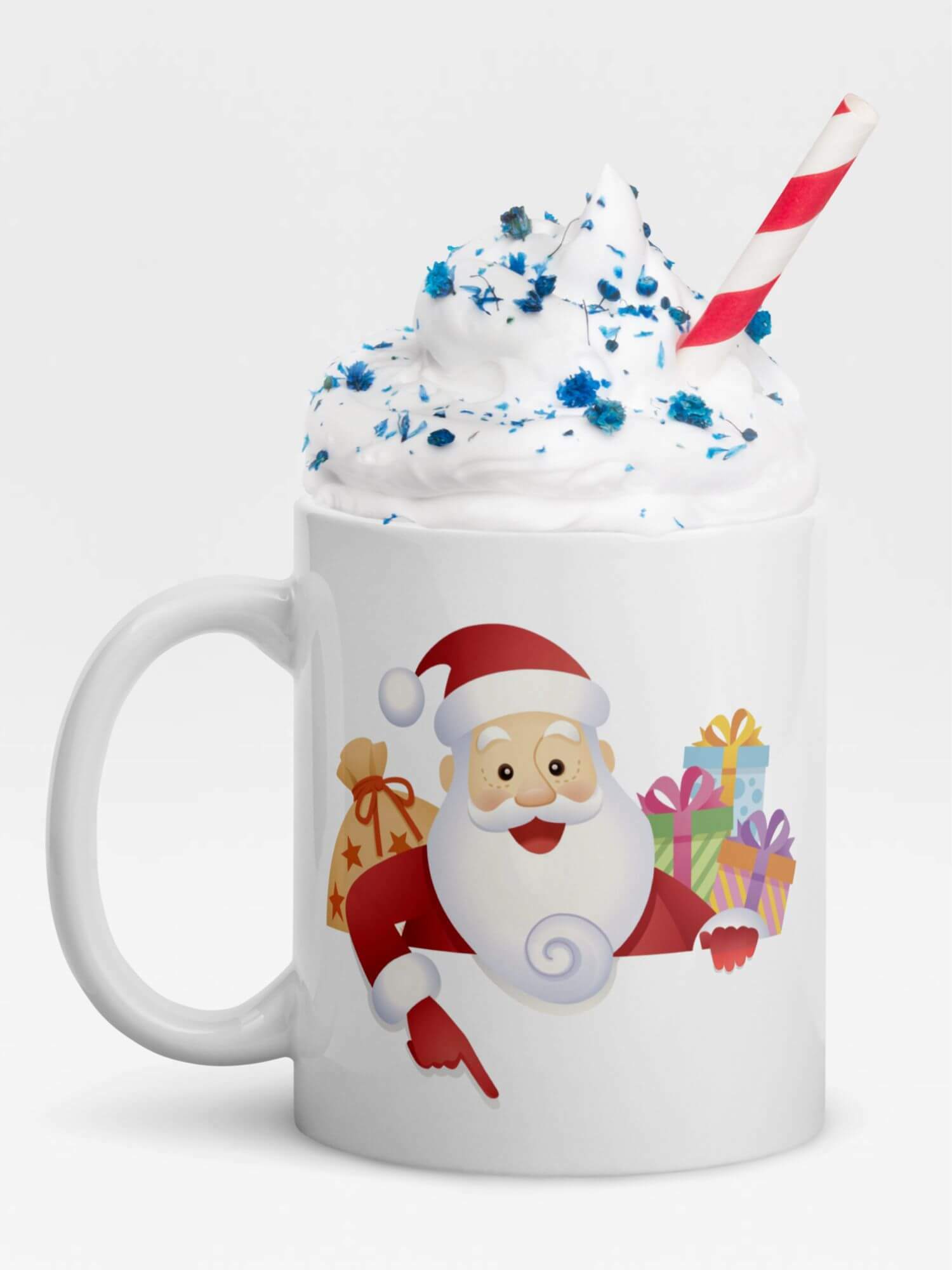 Glossy Santa Mug         Cartoon Santa Claus drinks cup coffee, tea, juice, milk drinking cups miteigi branded product item tumblers ceramics in white with multicolor pattern Ceramic Anime Gifts Father Christmas holiday season festive mugs