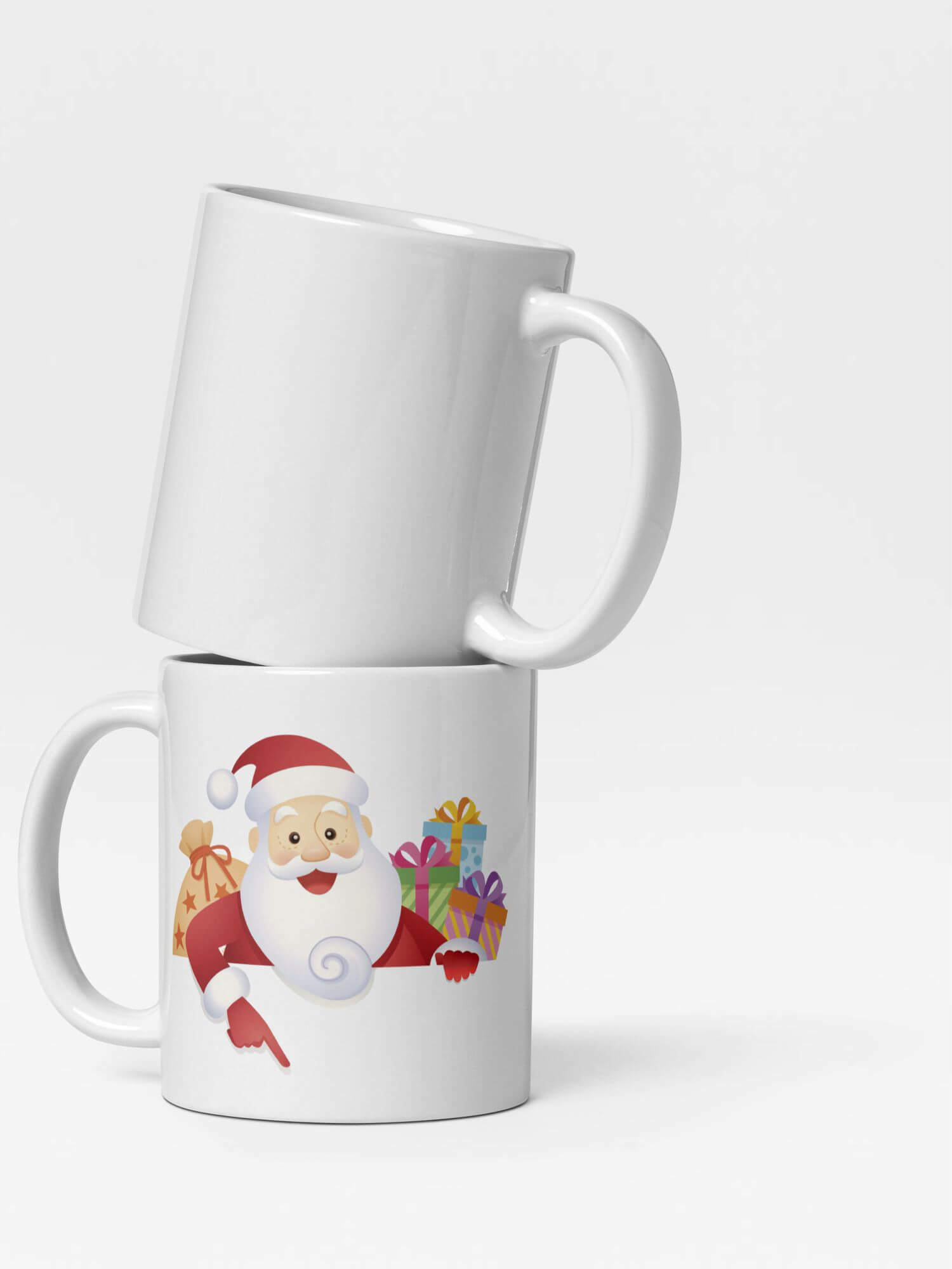 Glossy Santa Mug         Cartoon Santa Claus drinks cup coffee, tea, juice, milk drinking cups miteigi branded product item tumblers ceramics in white with multicolor pattern Ceramic Anime Gifts Father Christmas holiday season festive mugs