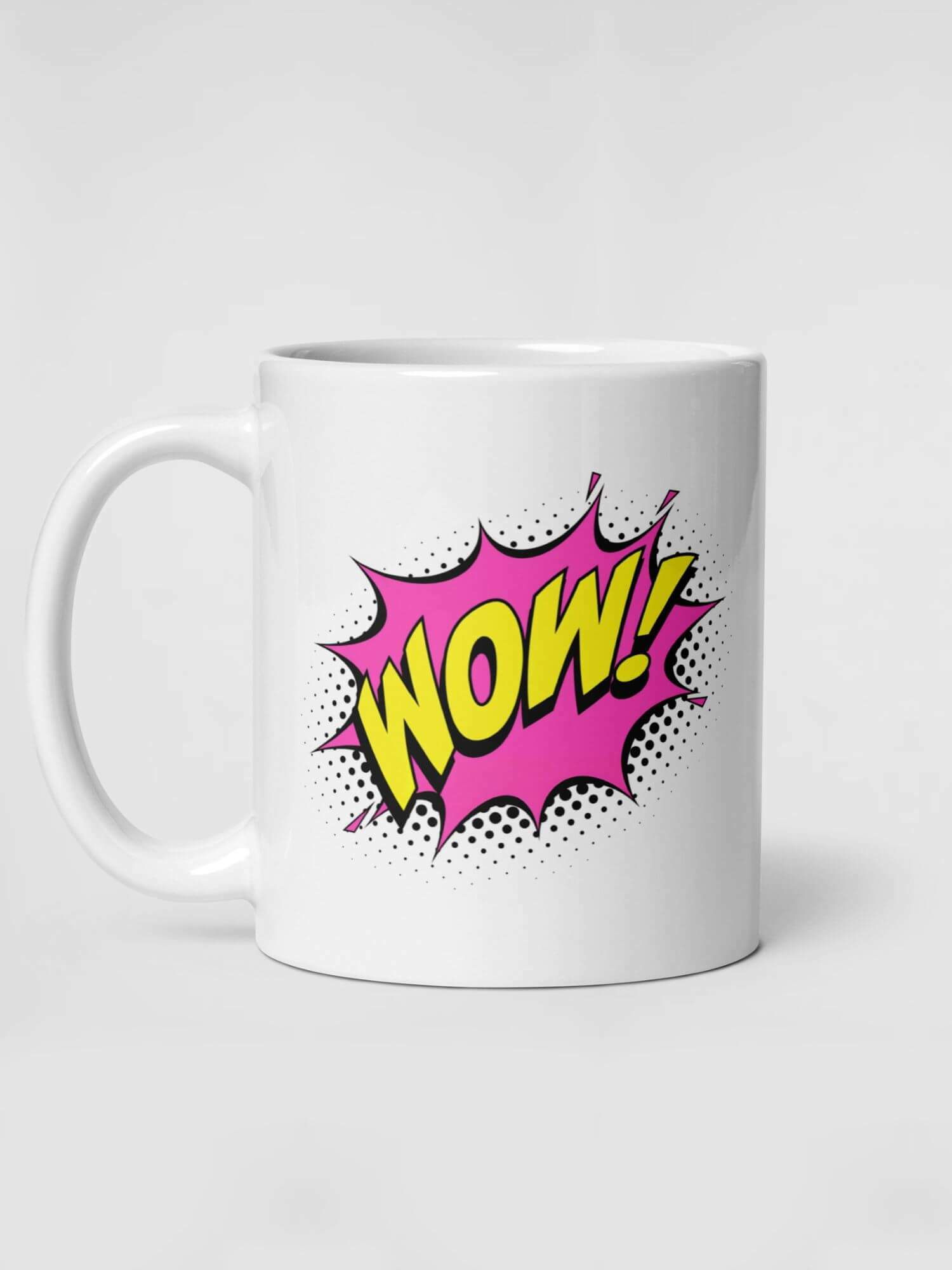 Glossy WOW! Mug         Cartoon amazement drinks cup coffee, tea, juice, milk drinking cups miteigi branded product item tumblers ceramics in white with pink yellow pattern Ceramic Anime Gifts mugs