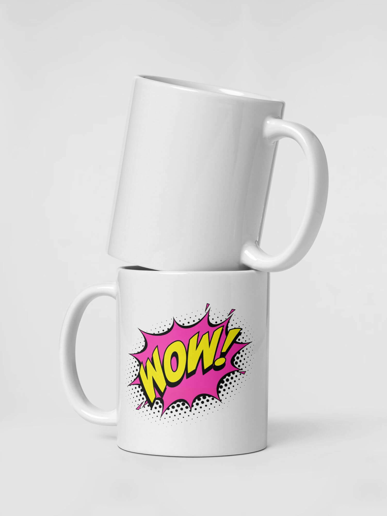 Glossy WOW! Mug         Cartoon amazement drinks cup coffee, tea, juice, milk drinking cups miteigi branded product item tumblers ceramics in white with pink yellow pattern Ceramic Anime Gifts mugs