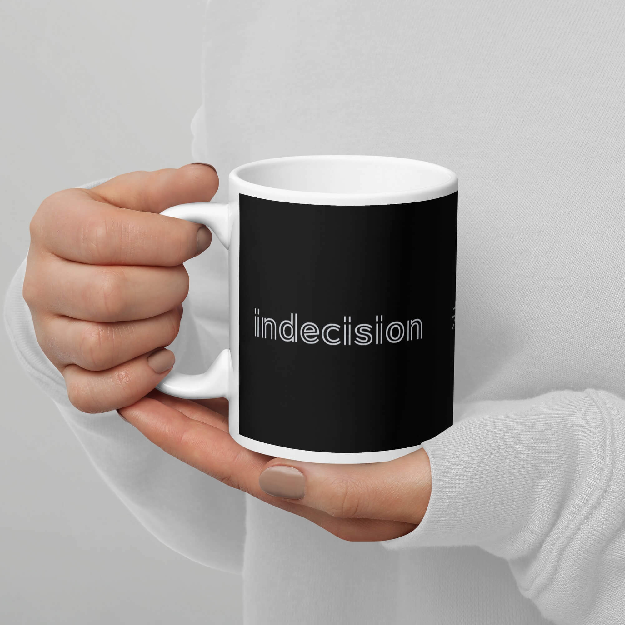 Glossy Indecision miteigi Logo Mug    Japanese Undefined design drinks cup coffee, tea, juice, milk drinking cups miteigi-Logo branded product item tumblers ceramics cartoon pattern in black white with platinum red letter print collections Japan nippon JPN Nihon couples indecisions souvenirs collectors mugs