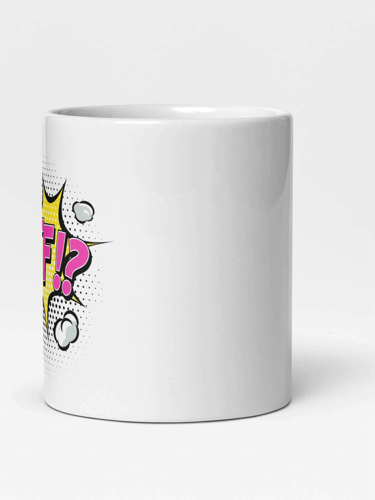 Glossy WTF!? Mug          Cartoon What The Fuck cup coffee, tea, juice, milk drinking cups miteigi branded product item tumblers ceramics in white with multicolor red yellow pattern Ceramic Anime Gifts mugs