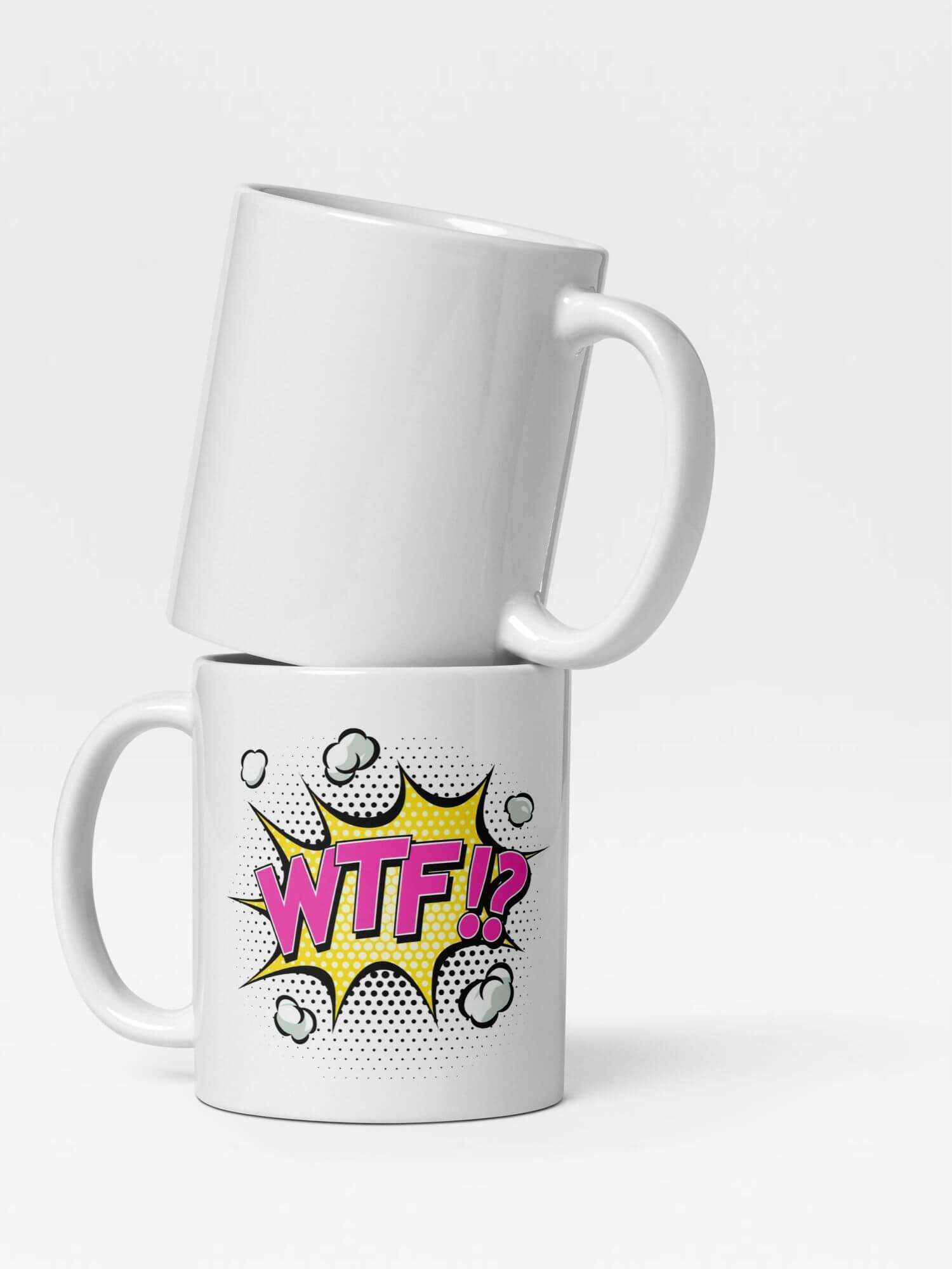 Glossy WTF!? Mug          Cartoon What The Fuck cup coffee, tea, juice, milk drinking cups miteigi branded product item tumblers ceramics in white with multicolor red yellow pattern Ceramic Anime Gifts mugs