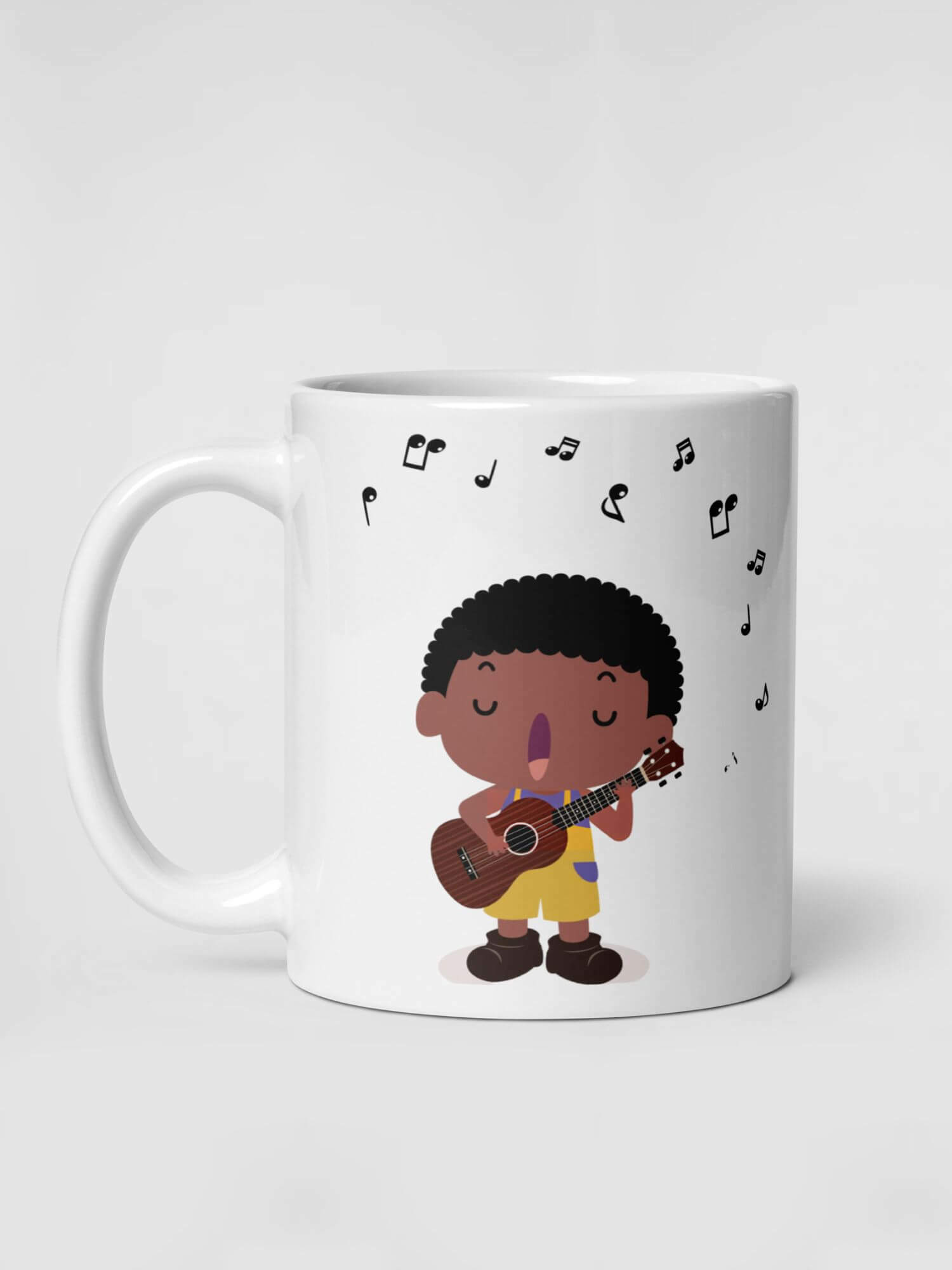 Glossy Boy Singer Mug           Cartoon singing seranading drinks cup coffee, tea, juice, milk drinking cups miteigi branded product item tumblers ceramics in white with brown black pattern Ceramic Anime guitars musical notes boys Gifts singers serenade fiesta mugs