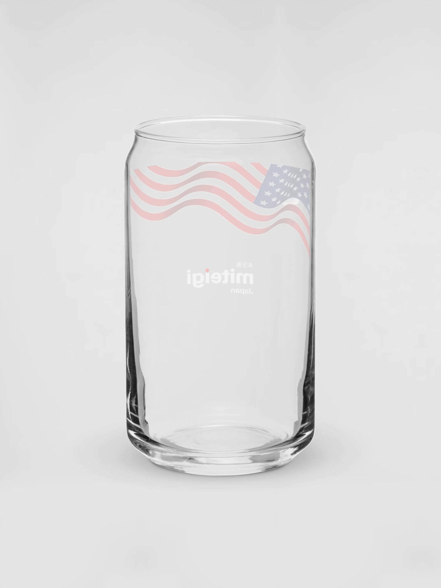 Can-Shaped USA Glass Tumbler miteigi Logo   Drinks Glass wine, juice, milk drinking glasses miteigi-Logo branded product item tumblers Glassware Transparent clear with American flag pattern tumblers