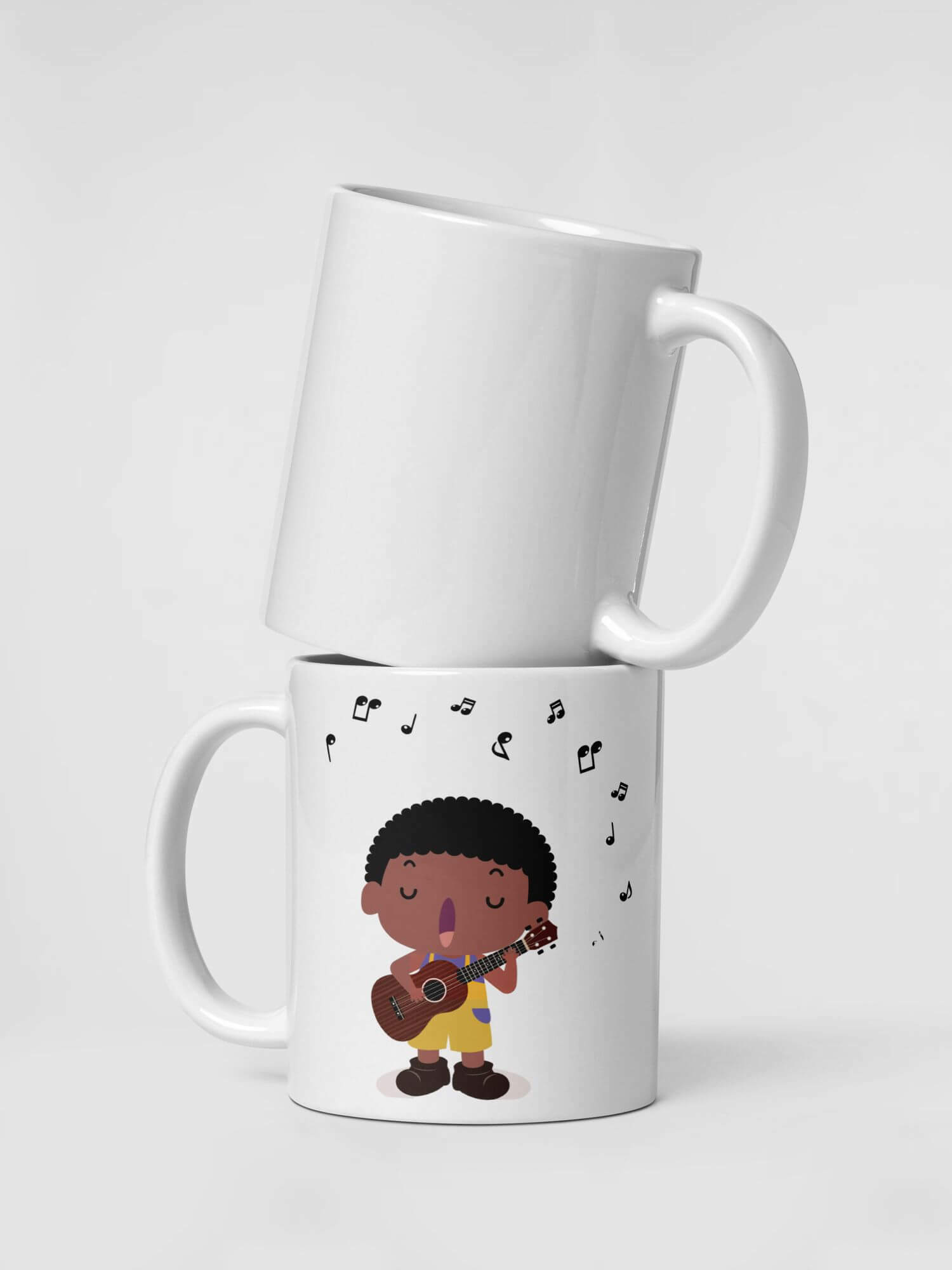 Glossy Boy Singer Mug           Cartoon singing seranading drinks cup coffee, tea, juice, milk drinking cups miteigi branded product item tumblers ceramics in white with brown black pattern Ceramic Anime guitars musical notes boys Gifts singers serenade fiesta mugs