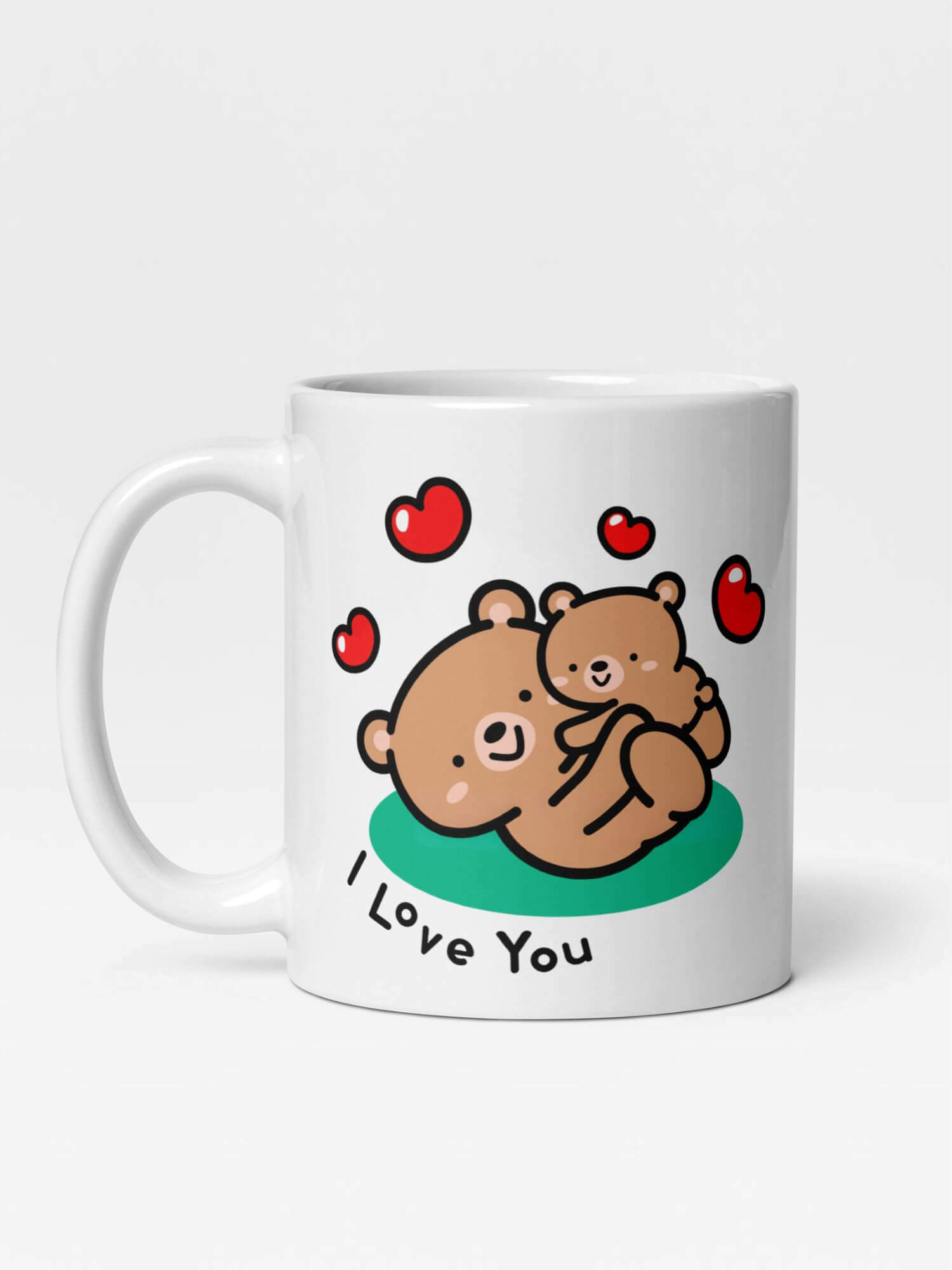 Glossy Bear Love Mug           Cartoon I LOVE YOU animal drinks cup coffee, tea, juice, milk drinking cups miteigi branded product item tumblers ceramics in white with brown multicolor pattern Ceramic Anime Teddy bears hearts Gifts mugs