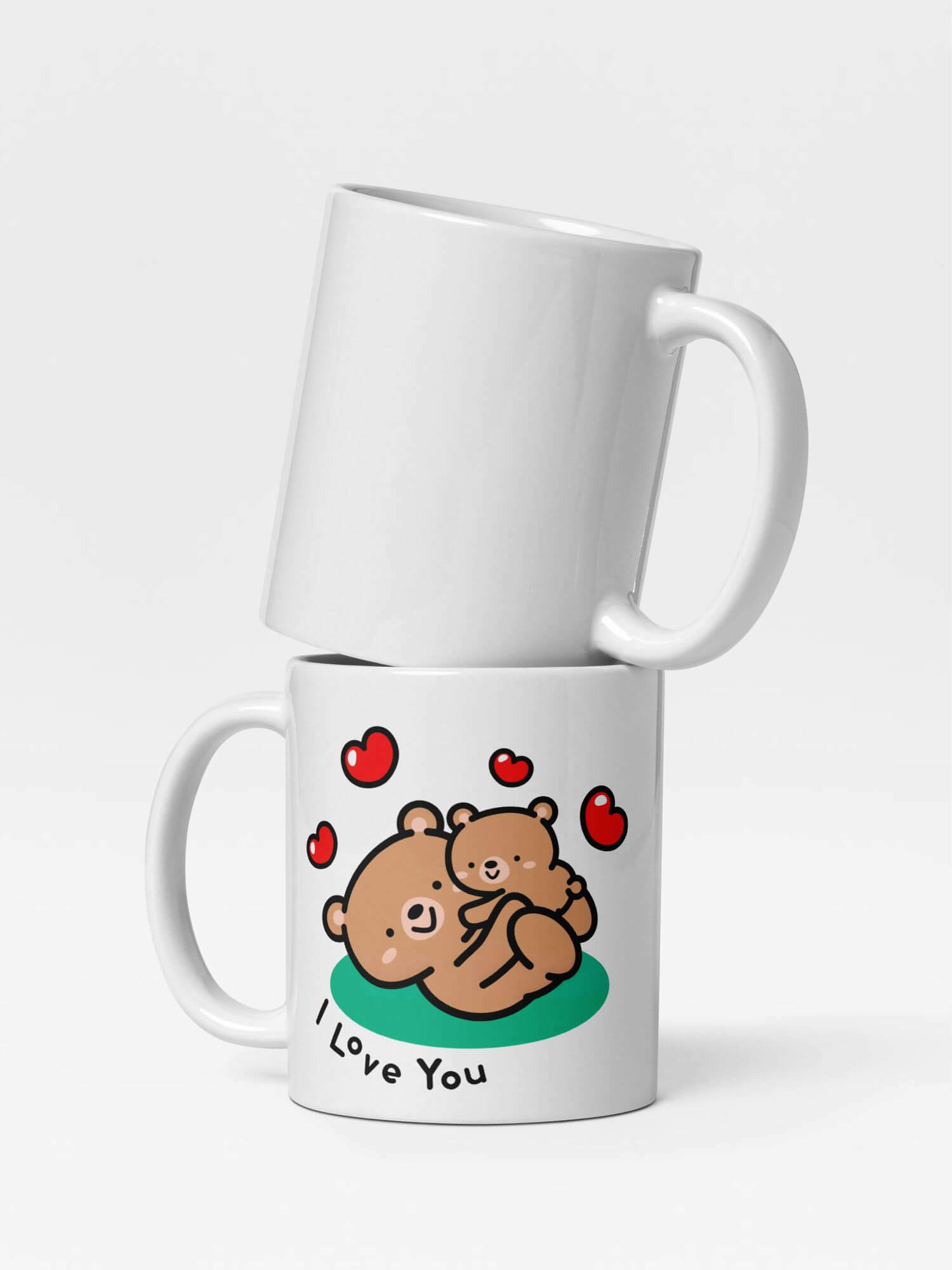 Glossy Bear Love Mug           Cartoon I LOVE YOU animal drinks cup coffee, tea, juice, milk drinking cups miteigi branded product item tumblers ceramics in white with brown multicolor pattern Ceramic Anime Teddy bears hearts Gifts mugs