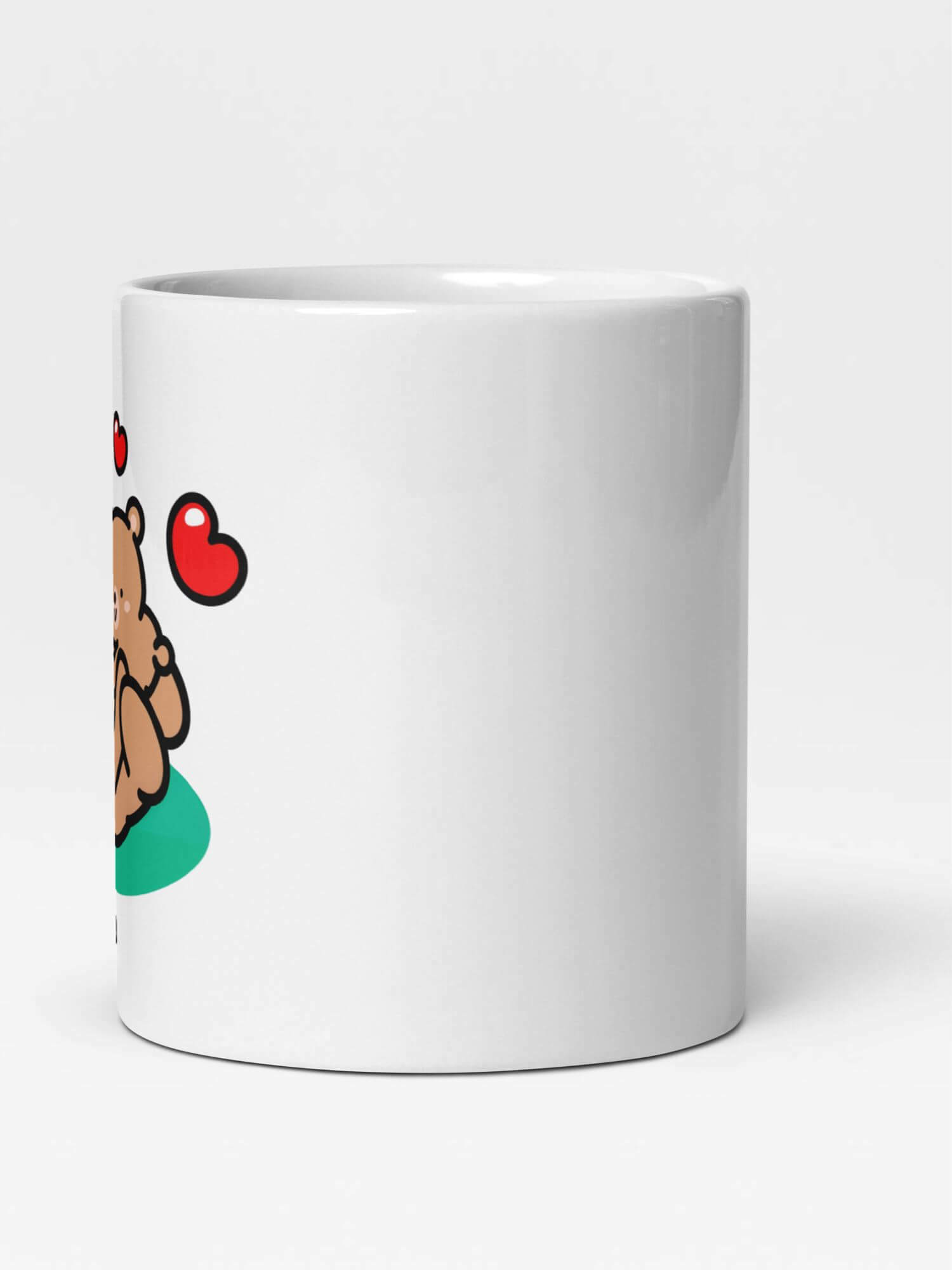 Glossy Bear Love Mug           Cartoon I LOVE YOU animal drinks cup coffee, tea, juice, milk drinking cups miteigi branded product item tumblers ceramics in white with brown multicolor pattern Ceramic Anime Teddy bears hearts Gifts mugs