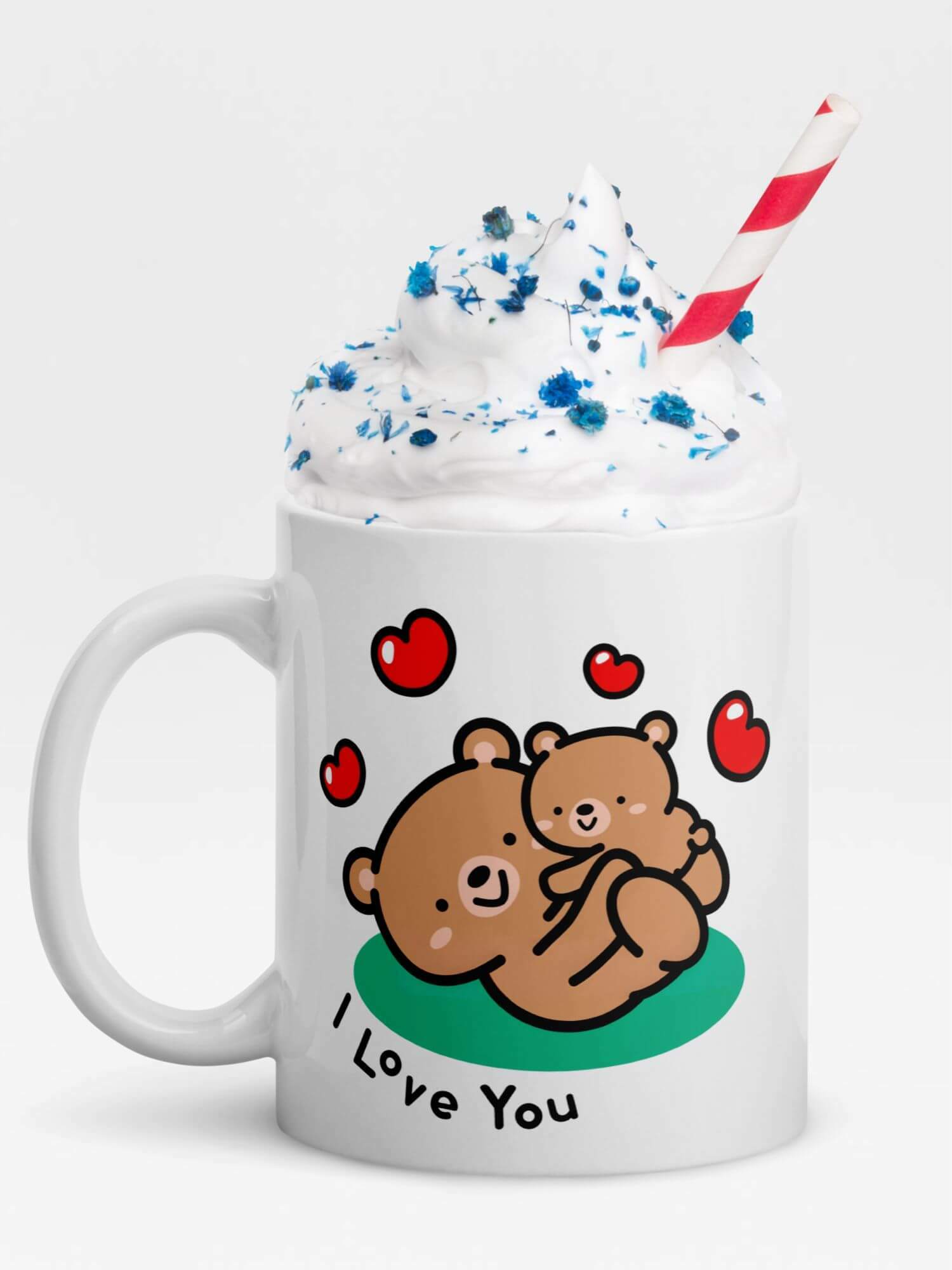 Glossy Bear Love Mug           Cartoon I LOVE YOU animal drinks cup coffee, tea, juice, milk drinking cups miteigi branded product item tumblers ceramics in white with brown multicolor pattern Ceramic Anime Teddy bears hearts Gifts mugs