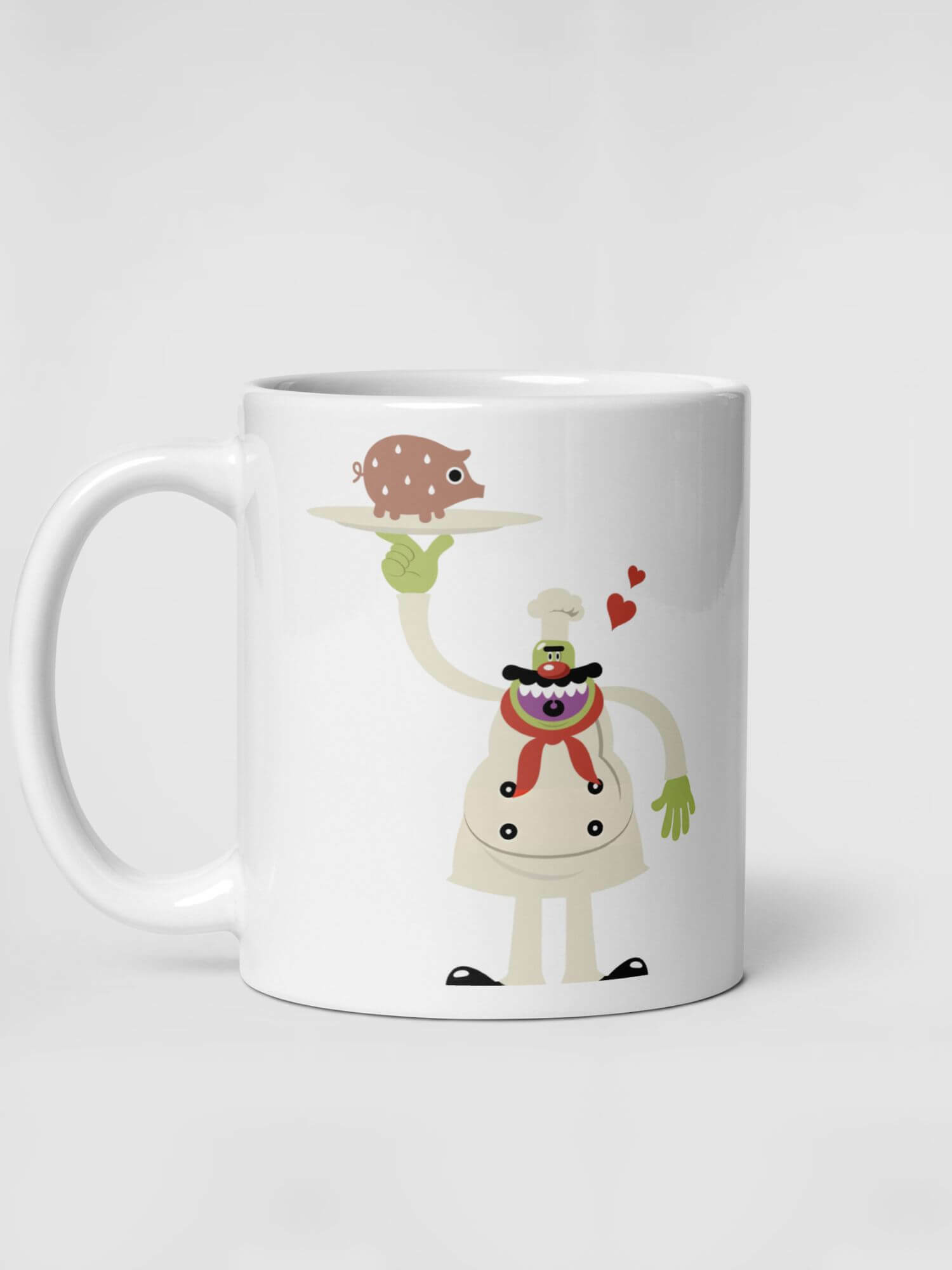 Glossy Chef Mug          Cartoon pig love hearts prep chefs drinks cup coffee, tea, juice, milk drinking cups miteigi branded product item tumblers ceramics in white with multicolor pattern Ceramic Anime Gifts pigs kitchen mugs