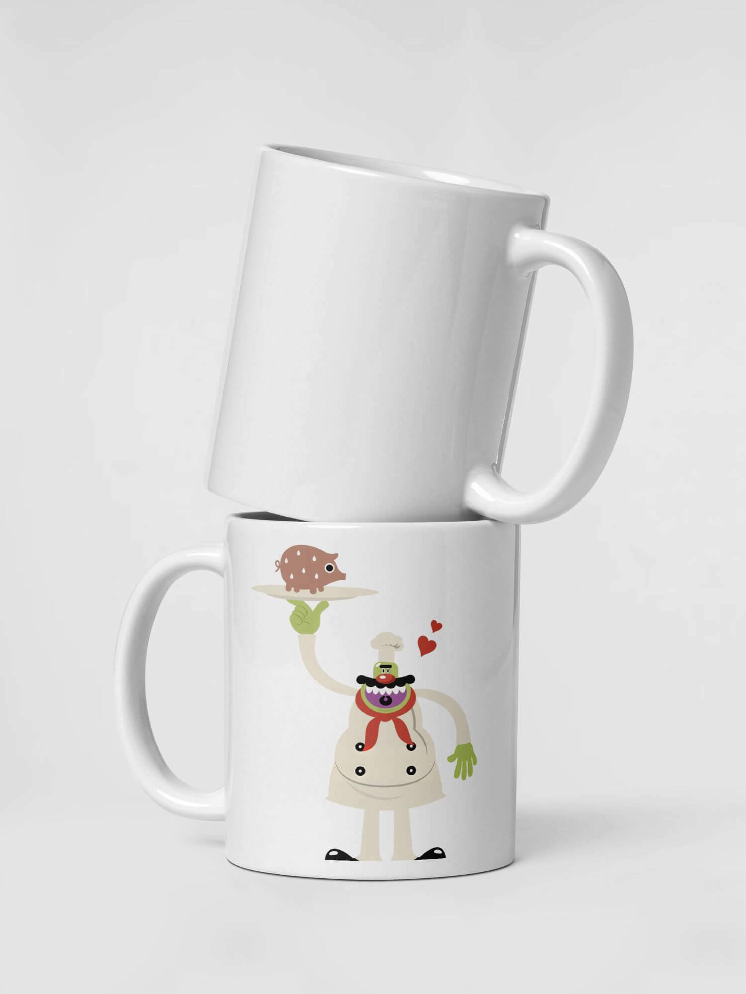 Glossy Chef Mug          Cartoon pig love hearts prep chefs drinks cup coffee, tea, juice, milk drinking cups miteigi branded product item tumblers ceramics in white with multicolor pattern Ceramic Anime Gifts pigs kitchen mugs