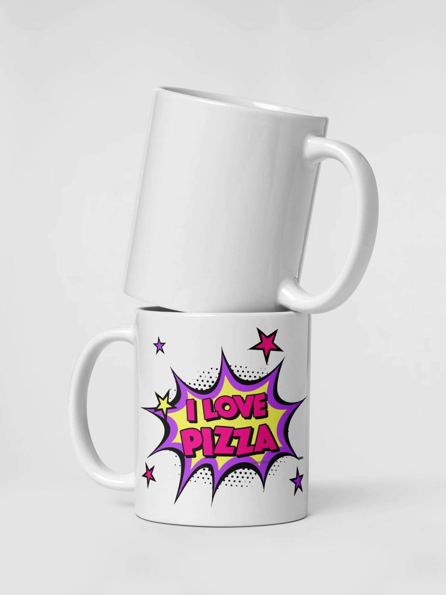 Glossy Pizza Mug           Cartoon I LOVE PIZZA chefs drinks cup coffee, tea, juice, milk drinking cups miteigi branded product item tumblers ceramics in white with multicolor pattern Ceramic Anime Gifts kitchen mugs