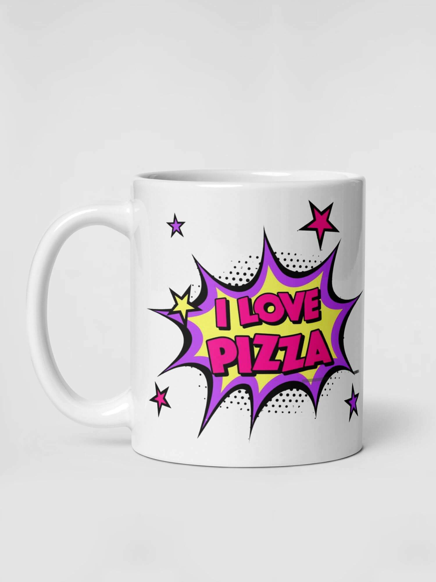 Glossy Pizza Mug           Cartoon I LOVE PIZZA chefs drinks cup coffee, tea, juice, milk drinking cups miteigi branded product item tumblers ceramics in white with multicolor pattern Ceramic Anime Gifts kitchen mugs