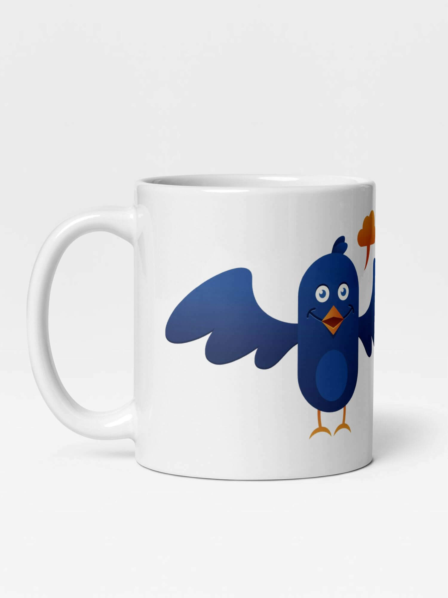 Glossy Blue Bird Mug            Cartoon animal drinks cup coffee, tea, juice, milk drinking cups miteigi branded product item tumblers ceramics in white with blue multicolor pattern Ceramic Anime birds Gifts mugs