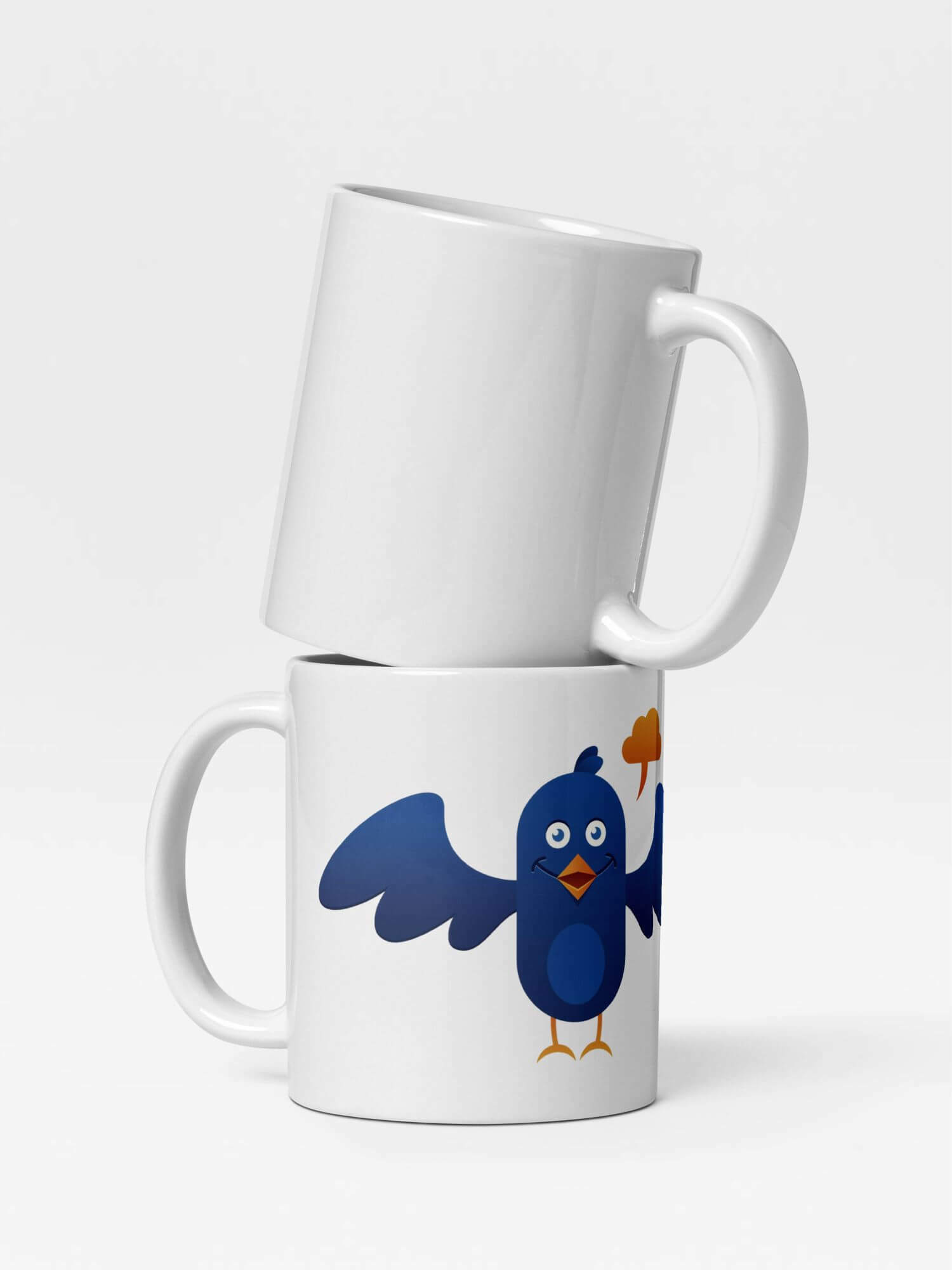 Glossy Blue Bird Mug            Cartoon animal drinks cup coffee, tea, juice, milk drinking cups miteigi branded product item tumblers ceramics in white with blue multicolor pattern Ceramic Anime birds Gifts mugs