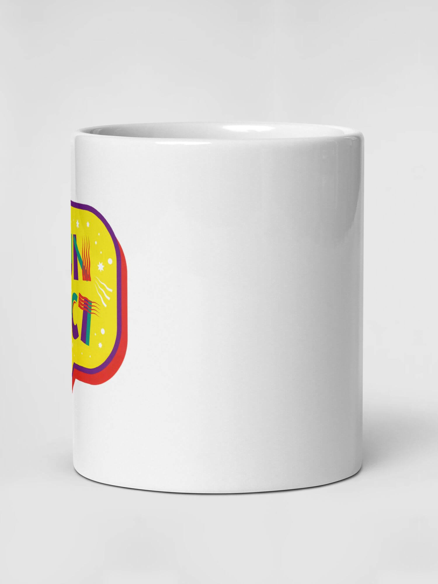 Glossy Fun Fact Mug             Cartoon symbols drinks cup coffee, tea, juice, milk drinking cups miteigi branded product item tumblers ceramics in white with RED YELLOW multicolor pattern Ceramic Anime bubble speech sign Gifts mugs