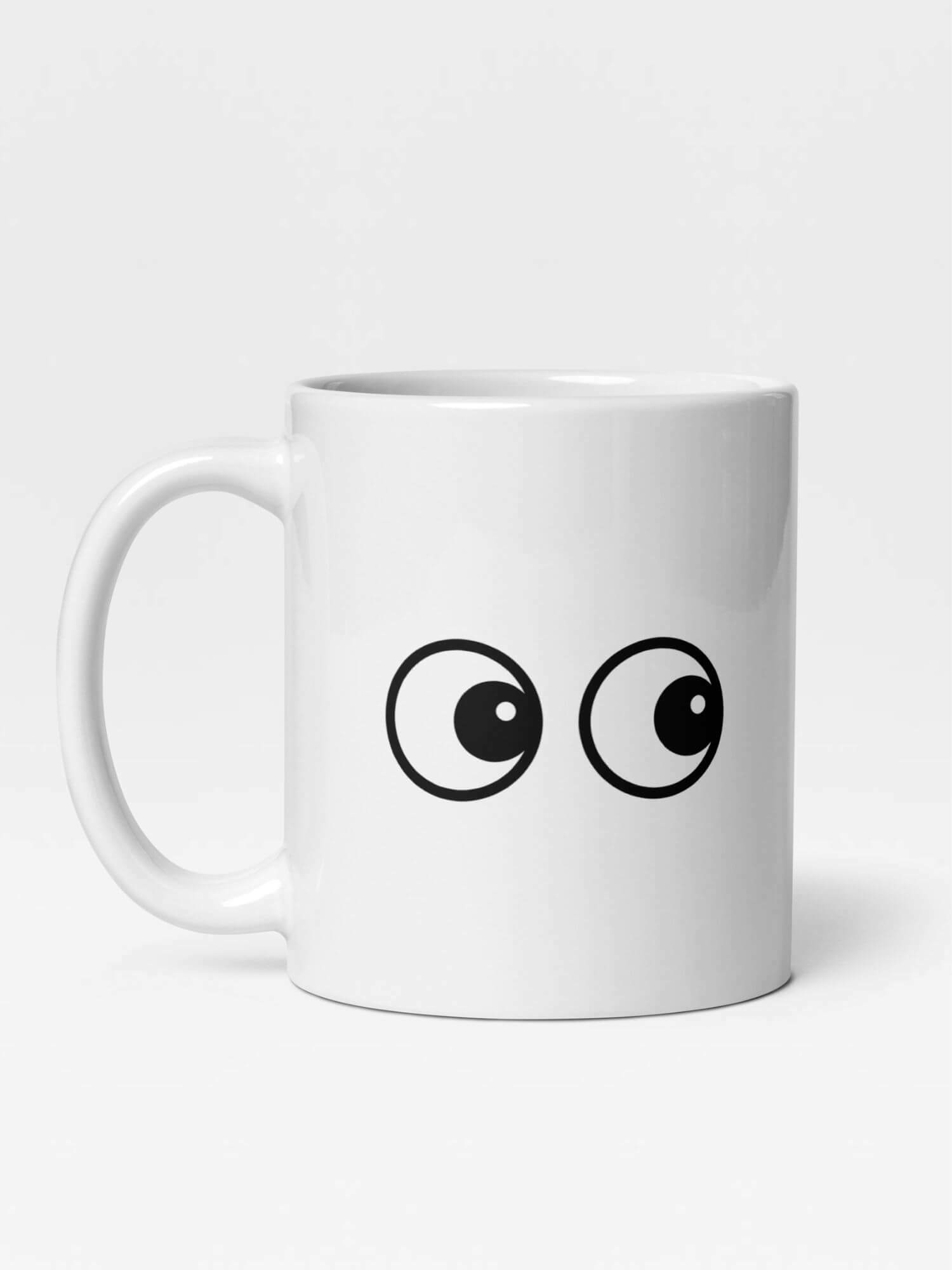 Glossy Eyes Left Mug              Cartoon drinks cup coffee, tea, juice, milk drinking cups miteigi branded product item tumblers ceramics in white with black pattern Ceramic Anime eye Gifts mugs