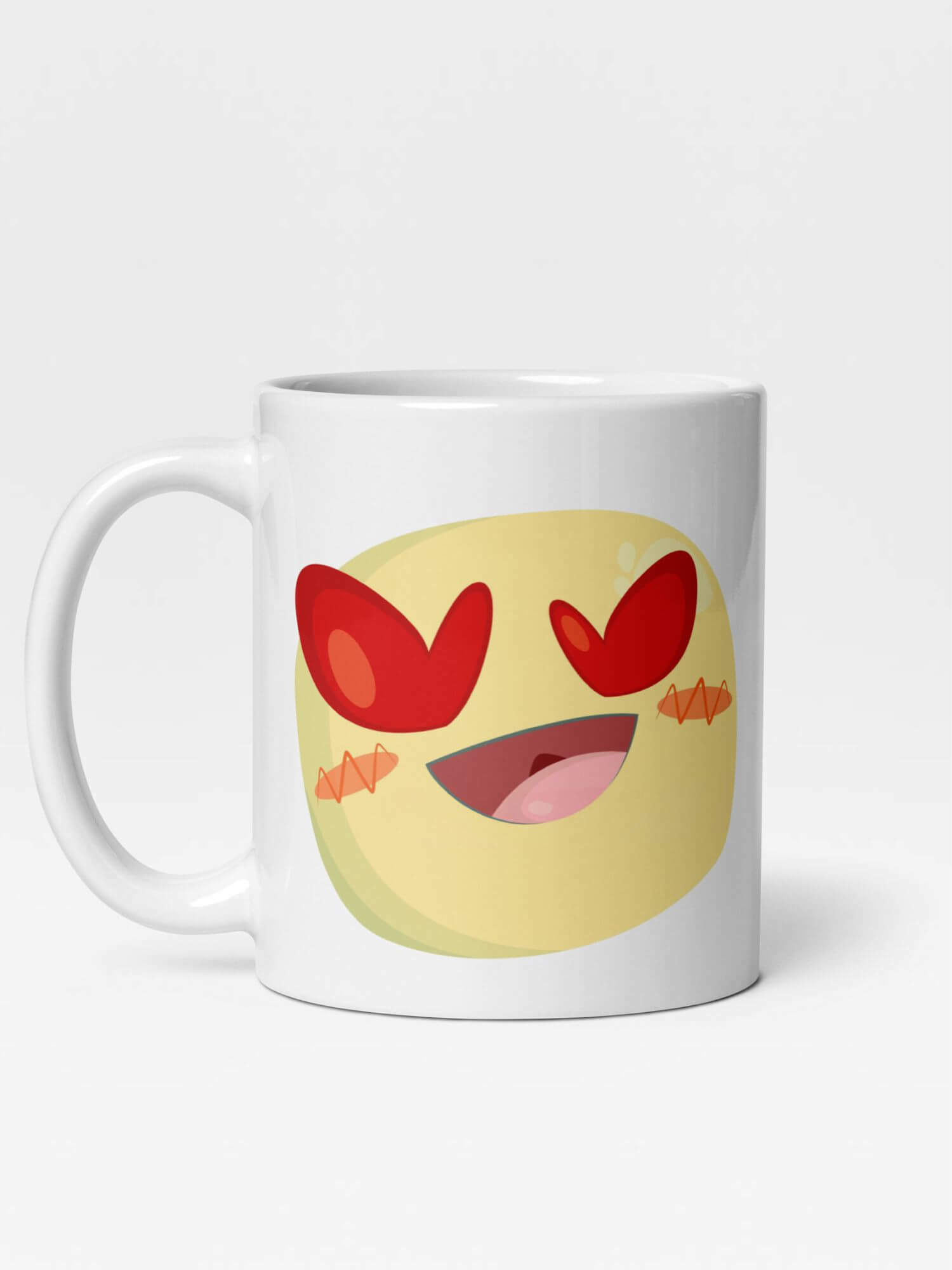 Glossy Love Eyes Mug               Cartoon drinks cup coffee, tea, juice, milk drinking cups miteigi branded product item tumblers ceramics in white with red yellow pink pattern Ceramic Anime hearts eye Gifts mugs