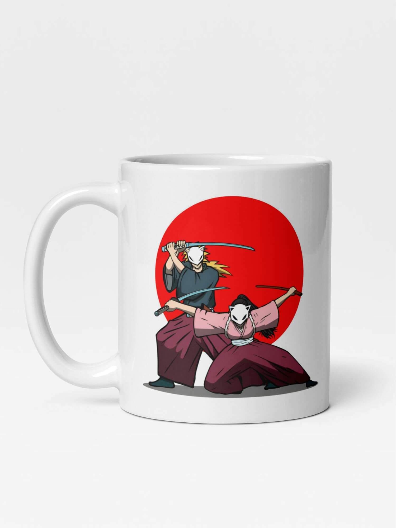 Glossy Masked Samurai Couple Mug    Japanese warriors design drinks cup coffee, tea, juice, milk drinking cups miteigi-Logo branded product item tumblers ceramics cartoon pattern in white with multicolor collections Japan nippon JPN Nihon couples souvenirs collectors mugs