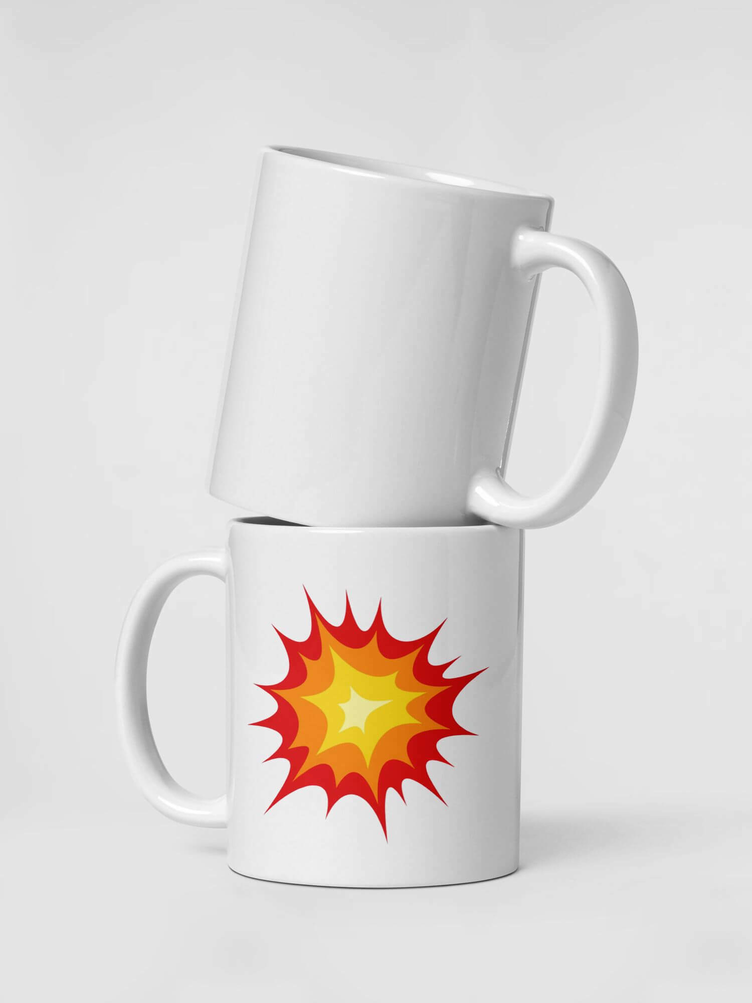 Glossy Explosion Mug                Cartoon ka boom drinks cup coffee, tea, juice, milk drinking cups miteigi branded product item tumblers ceramics in white with red yellow pink pattern Ceramic Anime bang kaboom Gifts mugs