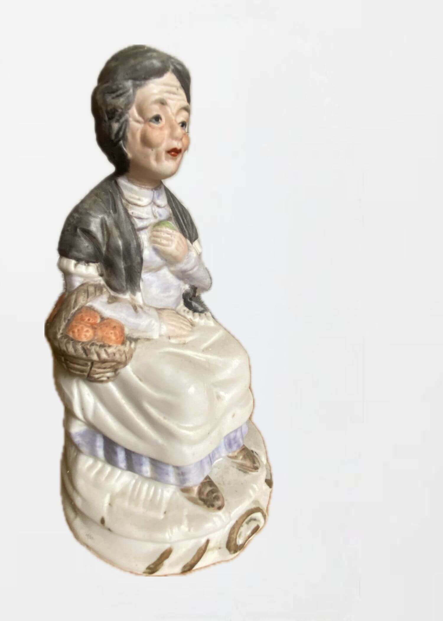 Bisque Porcelain Woman with Basket  Vintage Granny Figurine Made in Taiwan ceramic grandmother collection Elderly lady Grandma Collectors decorative objects home decor classic antiques