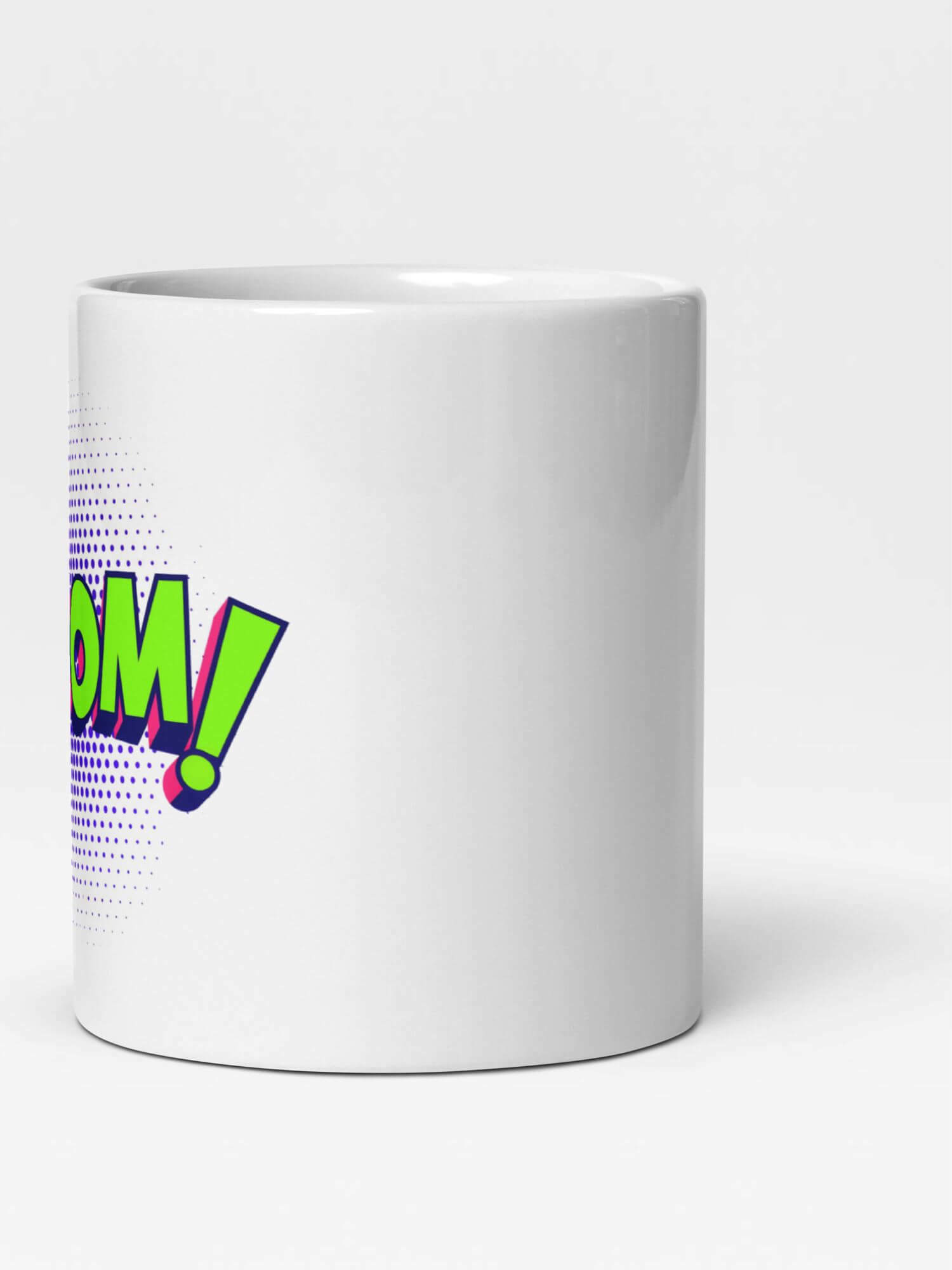 Glossy BOOM! Mug                 Cartoon ka boom drinks cup coffee, tea, juice, milk drinking cups miteigi branded product item tumblers ceramics in white with green blue pattern Ceramic Anime bang kaboom Gifts mugs