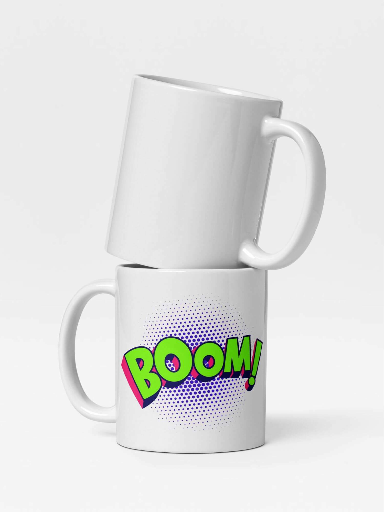 Glossy BOOM! Mug                 Cartoon ka boom drinks cup coffee, tea, juice, milk drinking cups miteigi branded product item tumblers ceramics in white with green blue pattern Ceramic Anime bang kaboom Gifts mugs