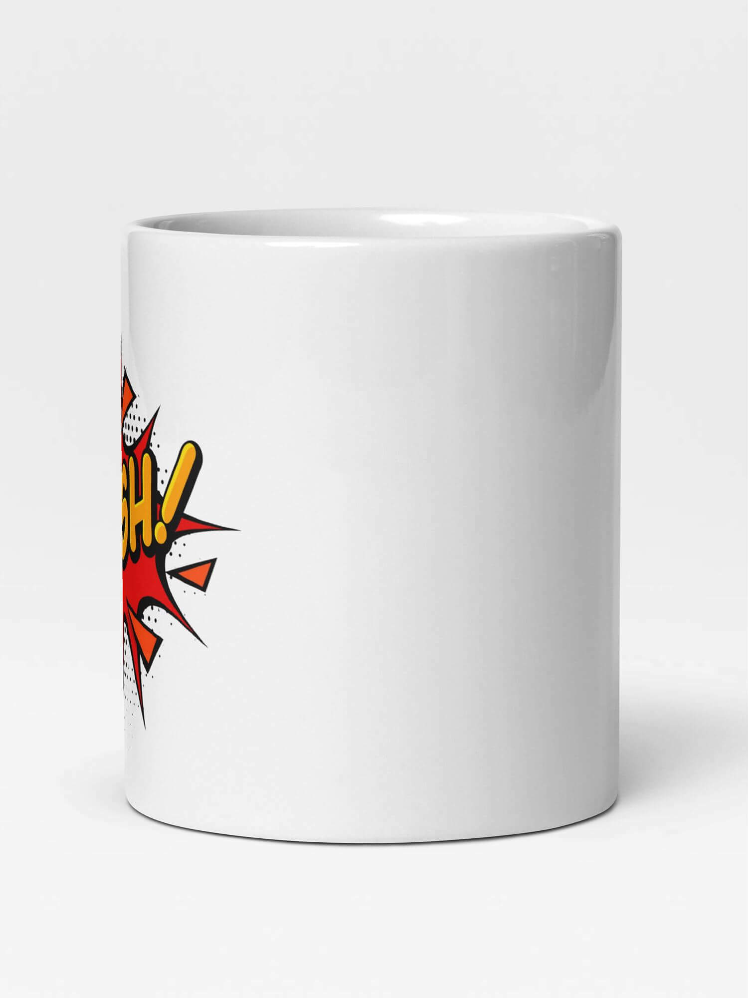 Glossy CRASH! Mug                  Cartoon ka boom drinks cup coffee, tea, juice, milk drinking cups miteigi branded product item tumblers ceramics in white with red orange pattern Ceramic Anime crashing bang wallop crashes kaboom Gifts mugs