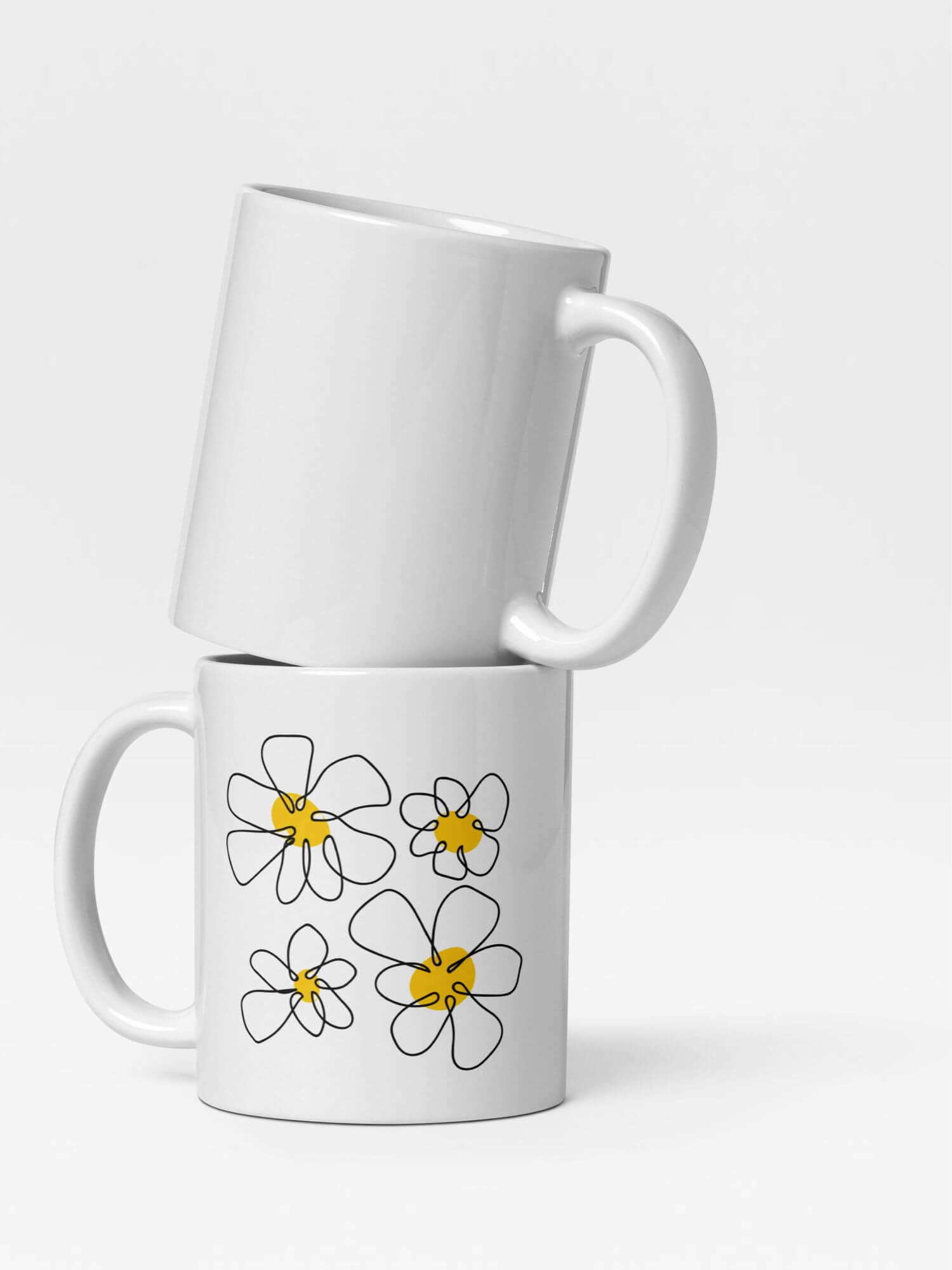 Glossy  Floral Daisy Mug              Cartoon flowers drinks cup coffee, tea, juice, milk drinking cups miteigi branded product item tumblers ceramics in white with yellow black pattern Ceramic Anime daisies Gifts mugs