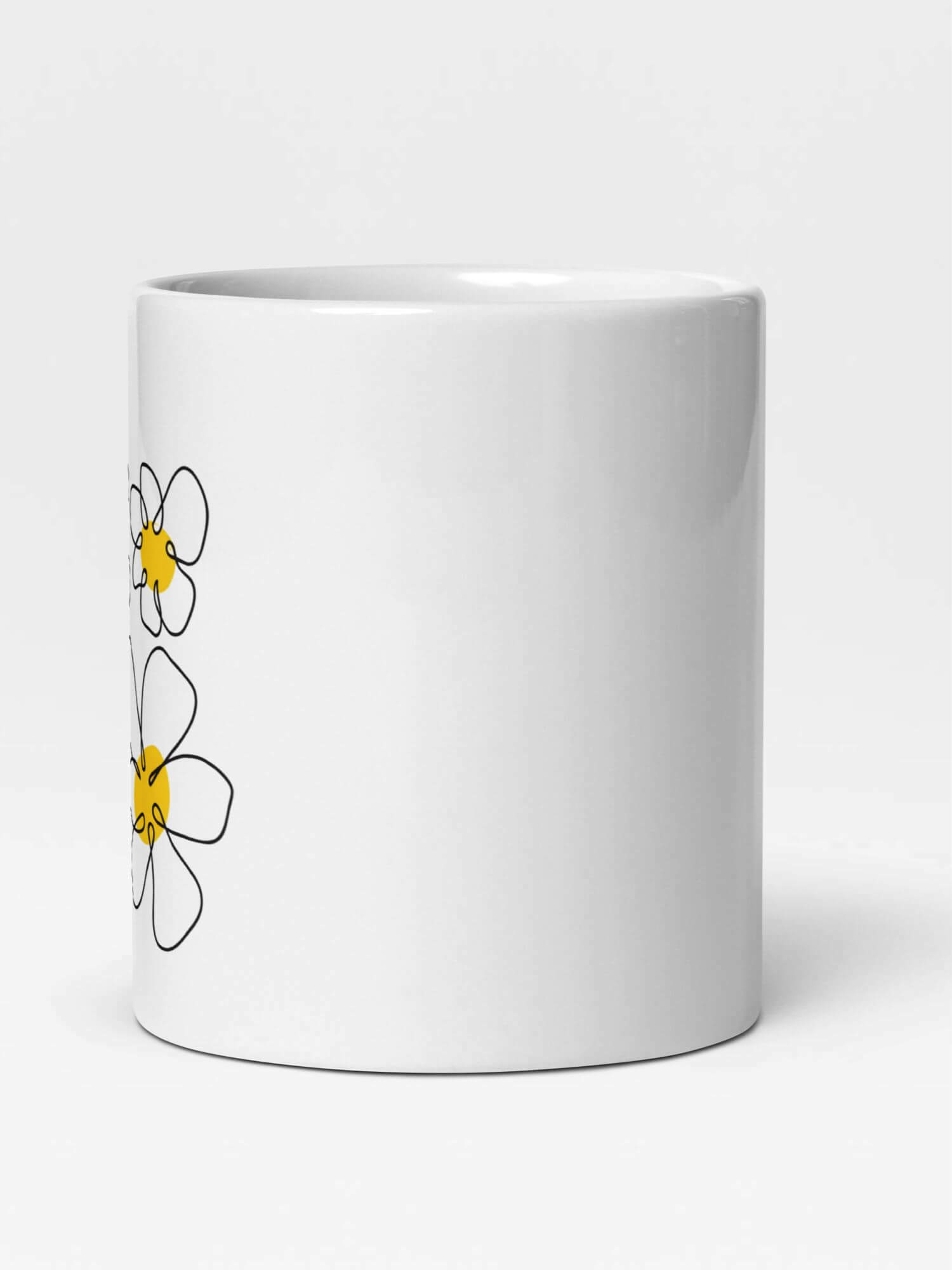 Glossy  Floral Daisy Mug              Cartoon flowers drinks cup coffee, tea, juice, milk drinking cups miteigi branded product item tumblers ceramics in white with yellow black pattern Ceramic Anime daisies Gifts mugs