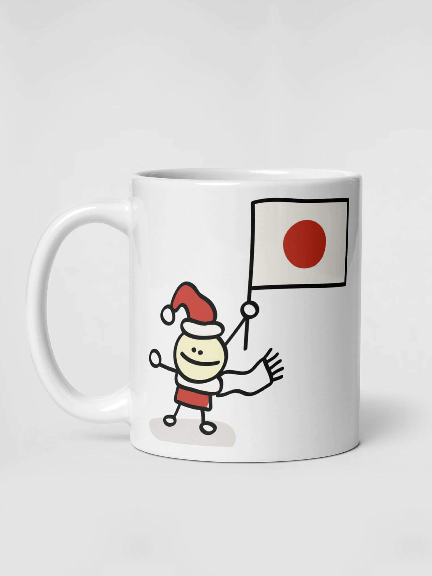 Glossy Japanese Santa Mug          Cartoon Santa Claus drinks cup coffee, tea, juice, milk drinking cups miteigi branded product item tumblers ceramics in white with multicolor pattern Ceramic Anime Gifts Father Christmas holiday season Japan festive mugs