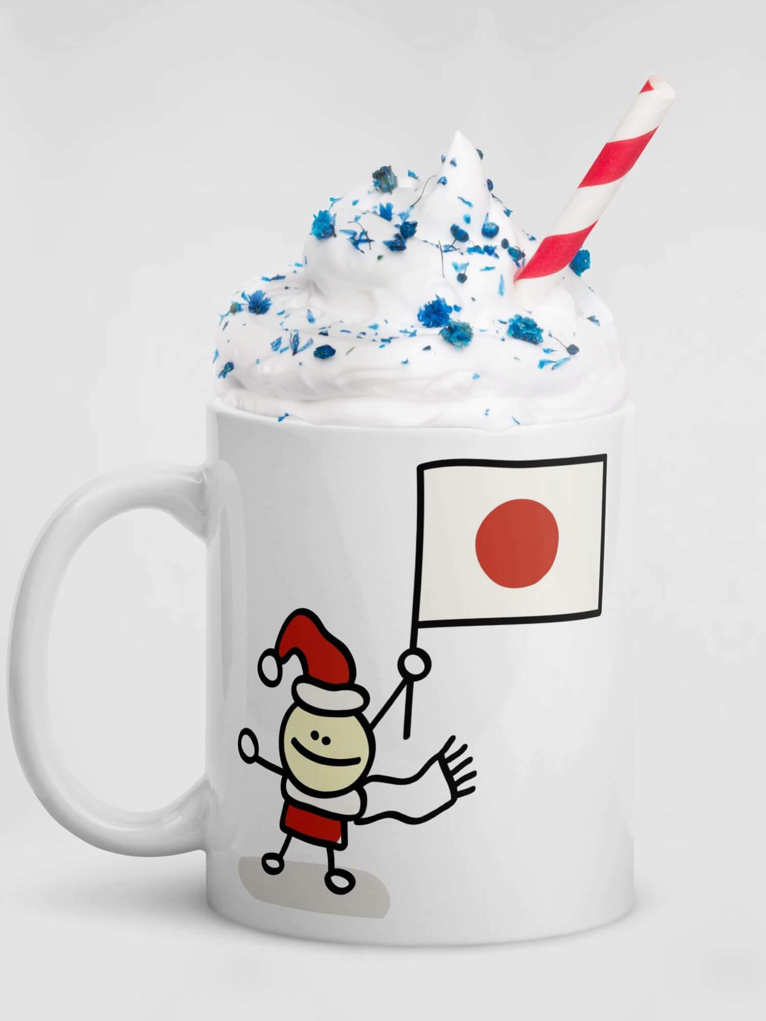 Glossy Japanese Santa Mug          Cartoon Santa Claus drinks cup coffee, tea, juice, milk drinking cups miteigi branded product item tumblers ceramics in white with multicolor pattern Ceramic Anime Gifts Father Christmas holiday season Japan festive mugs