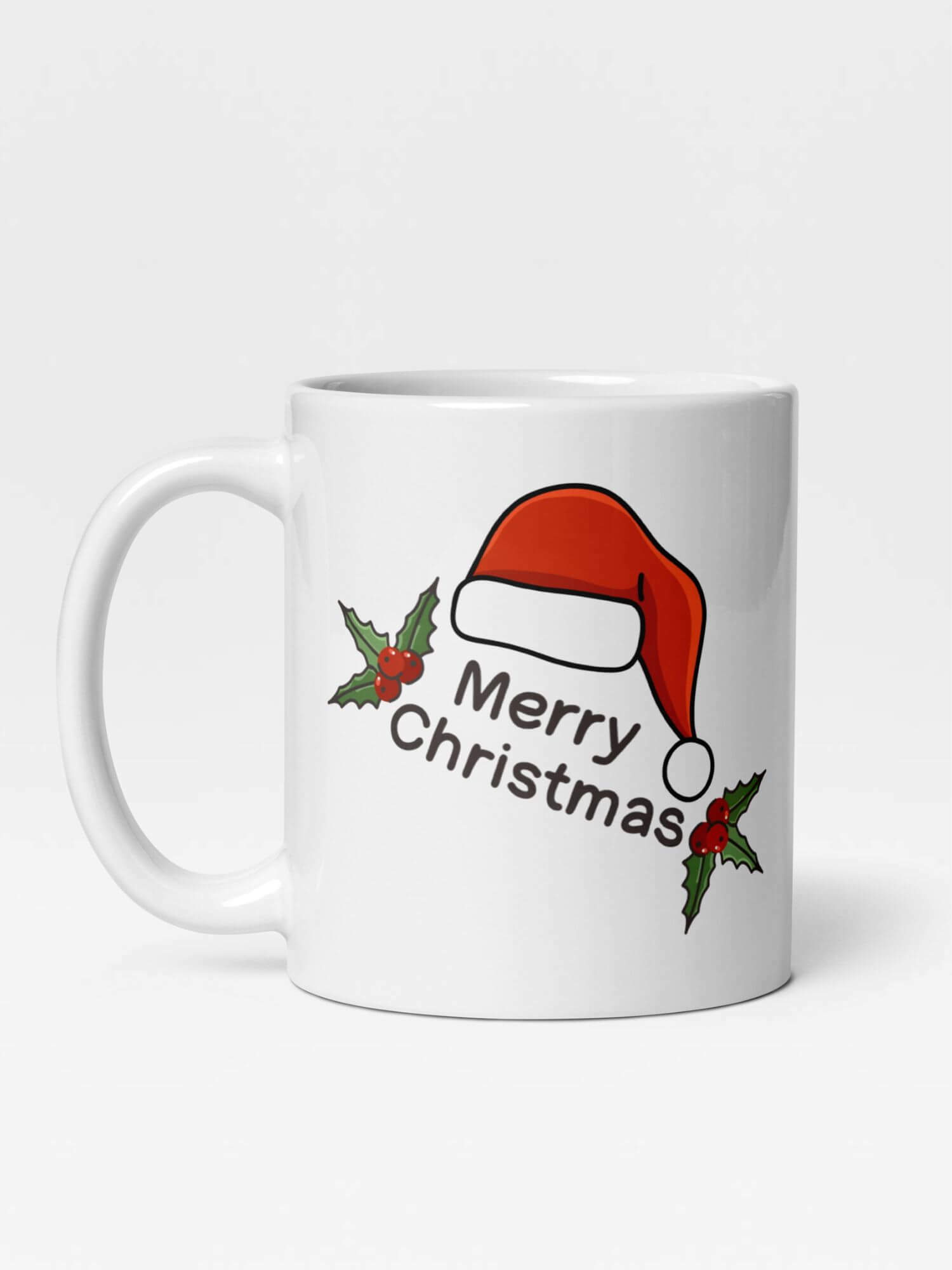 Glossy Merry Christmas Mug           Cartoon Santa Claus drinks cup coffee, tea, juice, milk drinking cups miteigi branded product item tumblers ceramics in white with multicolor pattern Ceramic Anime Gifts Father Christmas holiday season Hats Holly and Ivy Japan festive mugs