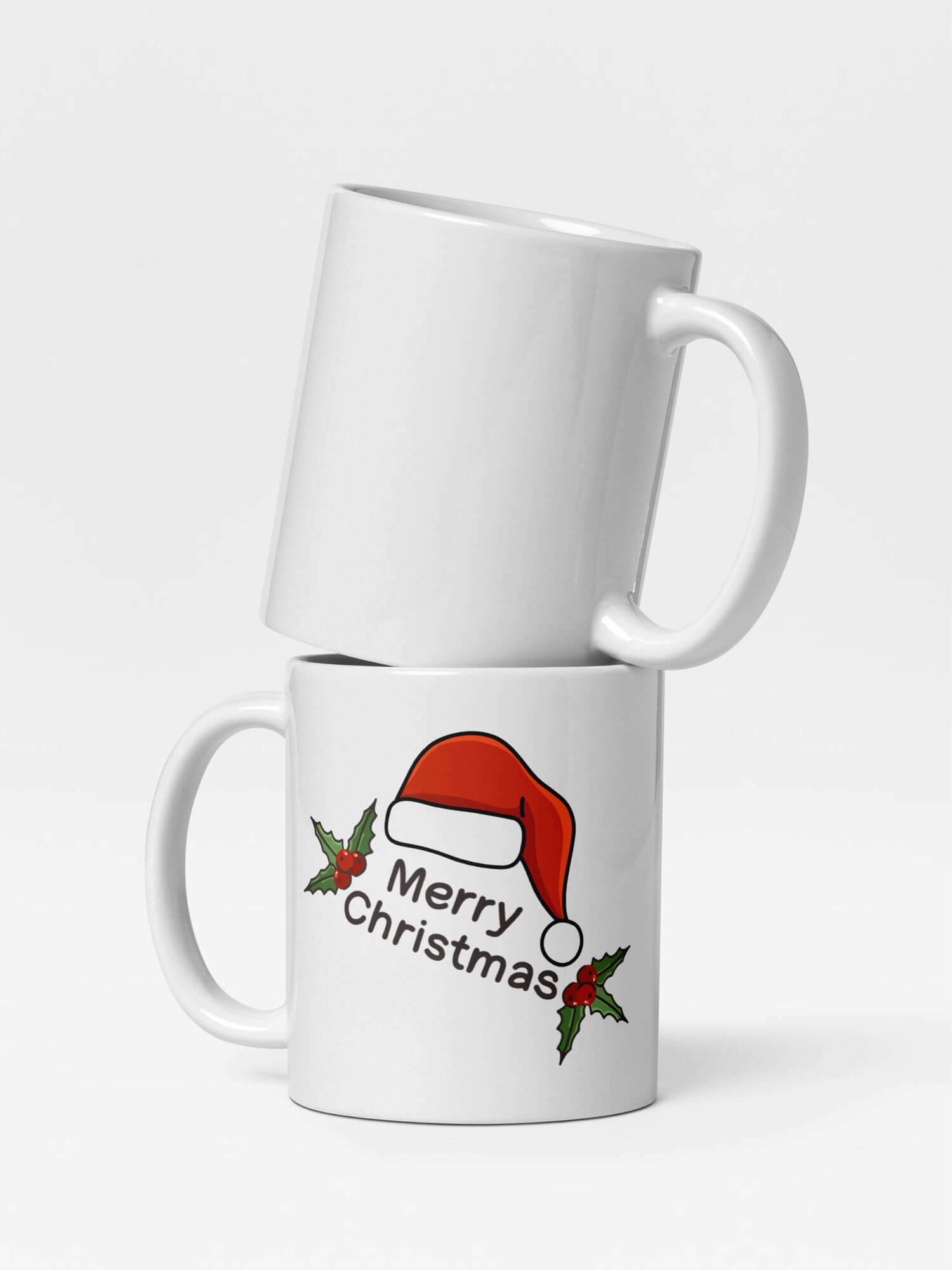 Glossy Merry Christmas Mug           Cartoon Santa Claus drinks cup coffee, tea, juice, milk drinking cups miteigi branded product item tumblers ceramics in white with multicolor pattern Ceramic Anime Gifts Father Christmas holiday season Hats Holly and Ivy Japan festive mugs