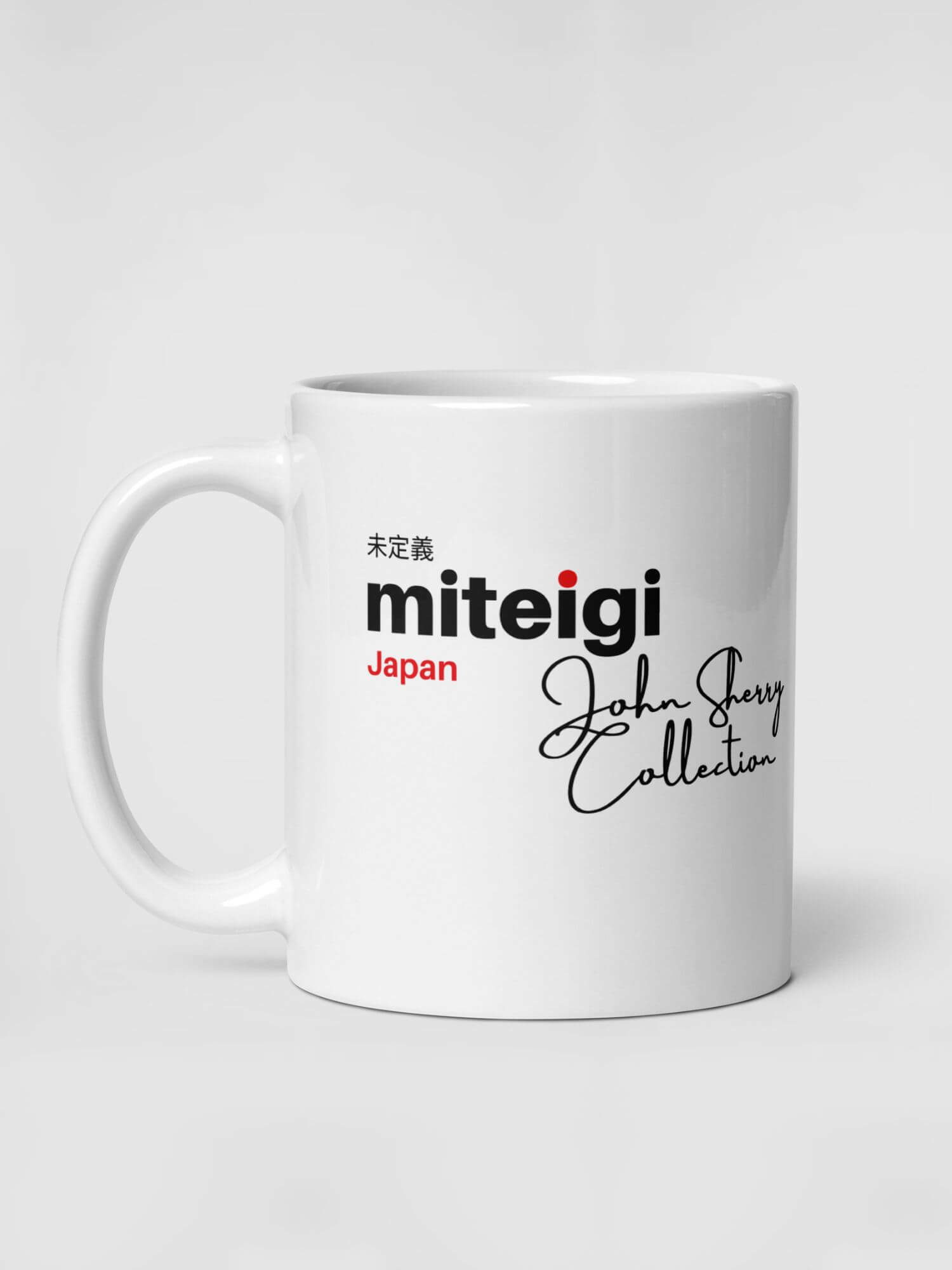 Glossy Signature Mug Limited Edition      Signed collection drinks cup coffee, tea, juice, milk drinking cups miteigi-Logo branded product item tumblers ceramics in white with black red pattern collections collectors mugs